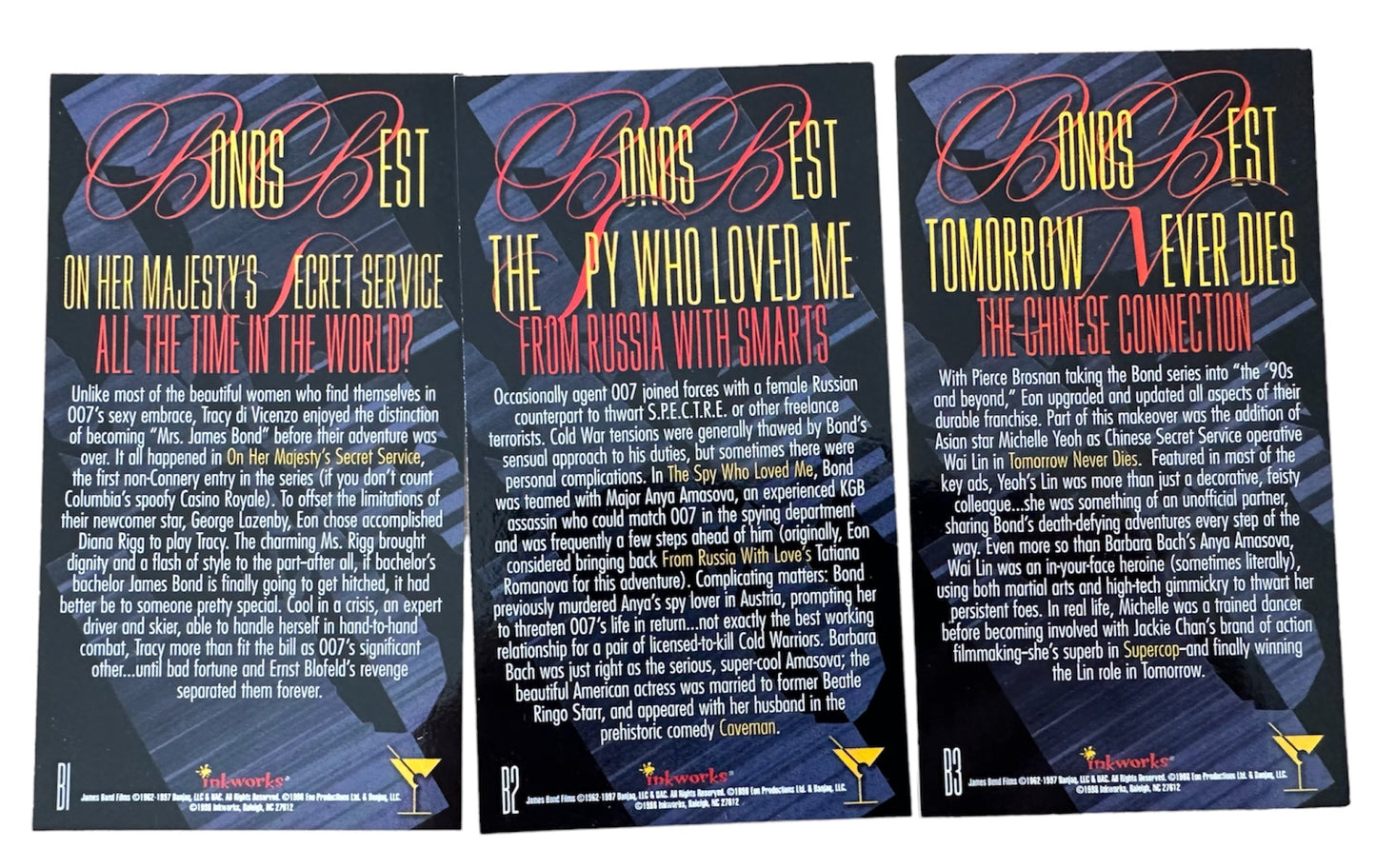 Vintage Inkworks 1998 The Women Of James Bond 007 Widescreen - Bonds Best Chase Card Set B1 - B3 - Former Shop Stock