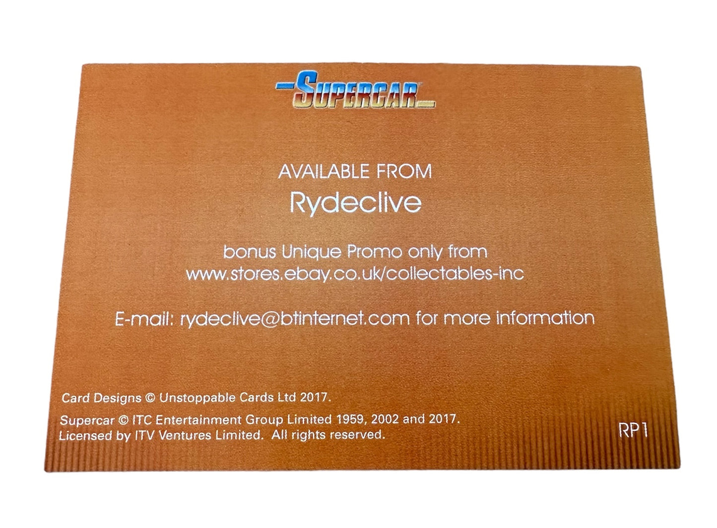 Vintage Unstoppable 2017 Gerry Andersons Supercar Dealer Promo Card RP1 - Very Rare - Former Shop Stock
