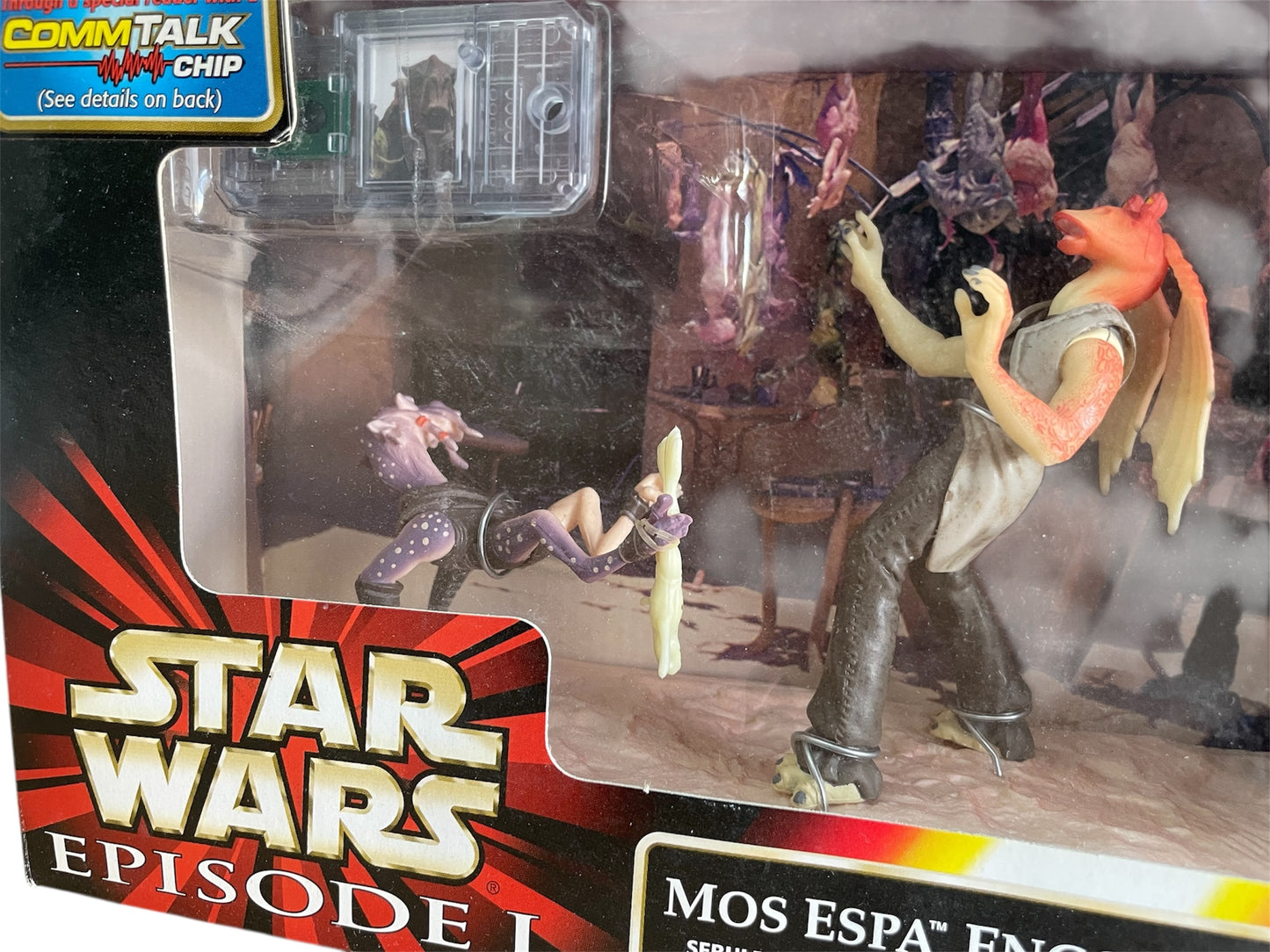 Vintage 1999 Star Wars Episode 1 The Phantom Menace Mos Espa Encounter Action Figure Set 3 Pack With Exclusive Comm Talk Chip - Brand New Factory Sealed Shop Stock Room Find