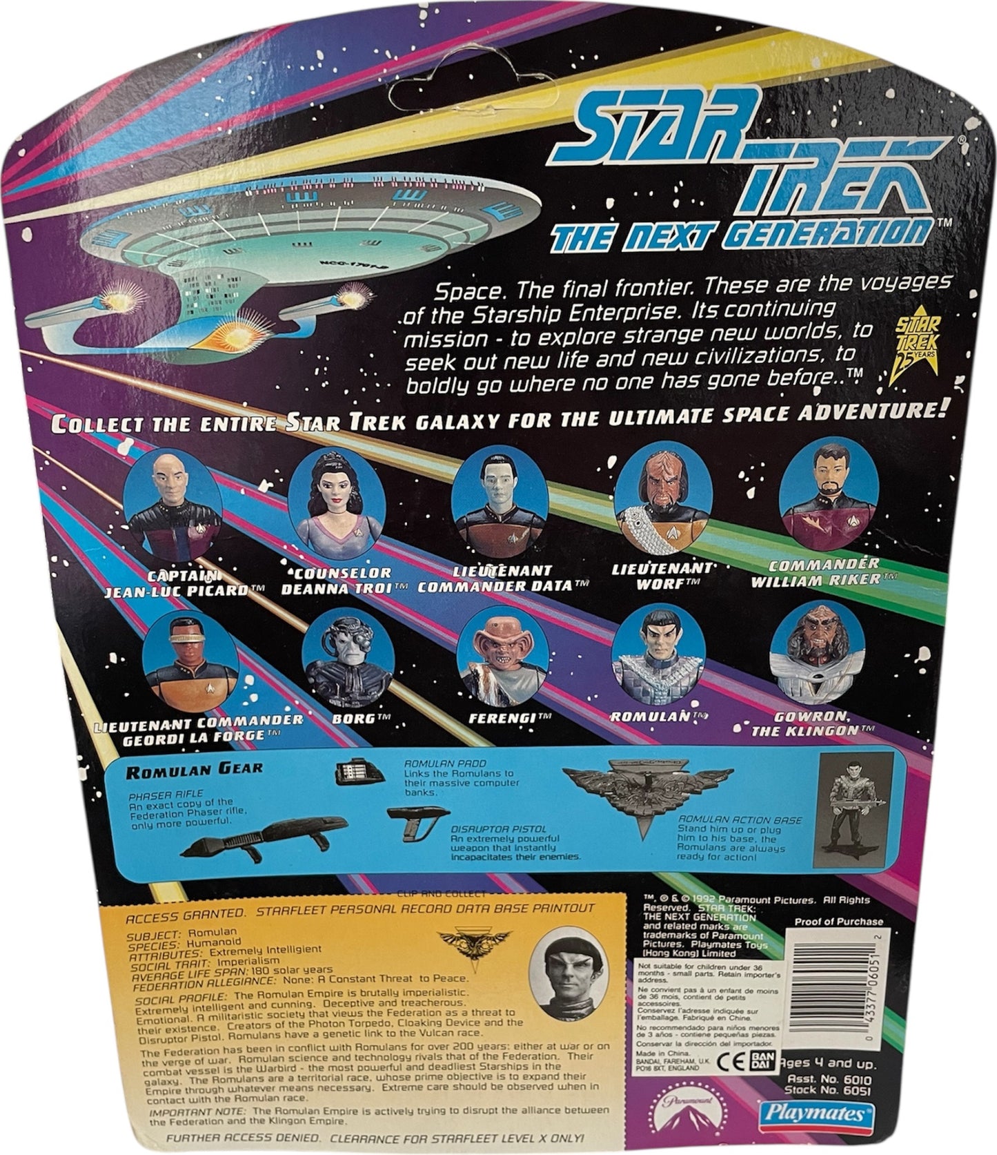 Vintage Playmates 1992 Star Trek The Next Generation Romulan Action Figure - The Imperialistic Enemy Of The Federation - Action Figure - Factory Sealed Shop Stock Room Find