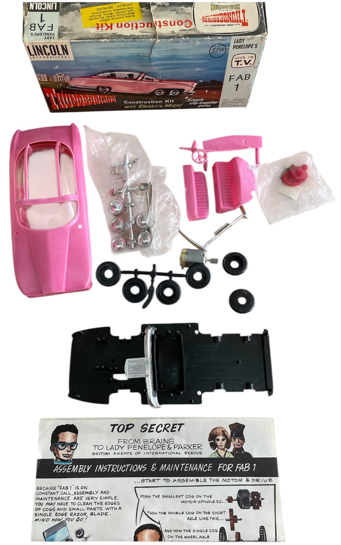 Vintage 1965 Lincoln International - Gerry Andersons Thunderbirds FAB 1 Snap Together Construction Kit With Electric Motor - Unsold Shop Stock - Mint Condition In The Box