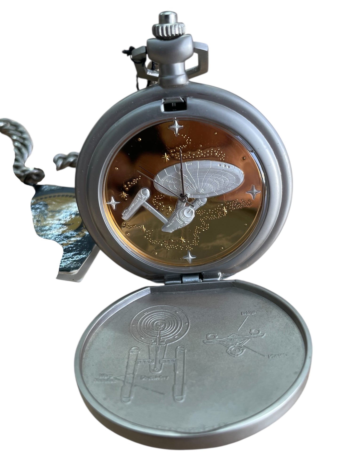 Vintage 2000 - Star Trek The Original Series USS Enterprise Official Collectors Pocket Watch - Former Shop Counter Display Item
