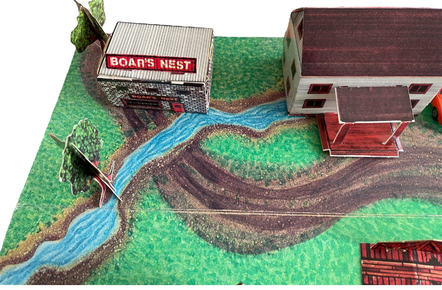 Vintage ERTLs 1981 The Dukes Of Hazzard Play Set - With 5 x 1/64 Scale Die-Cast Model Vehicles, Buildings, Trees And Play Surface - Fantastic Condition Ultra Rare Item - In The Original Box