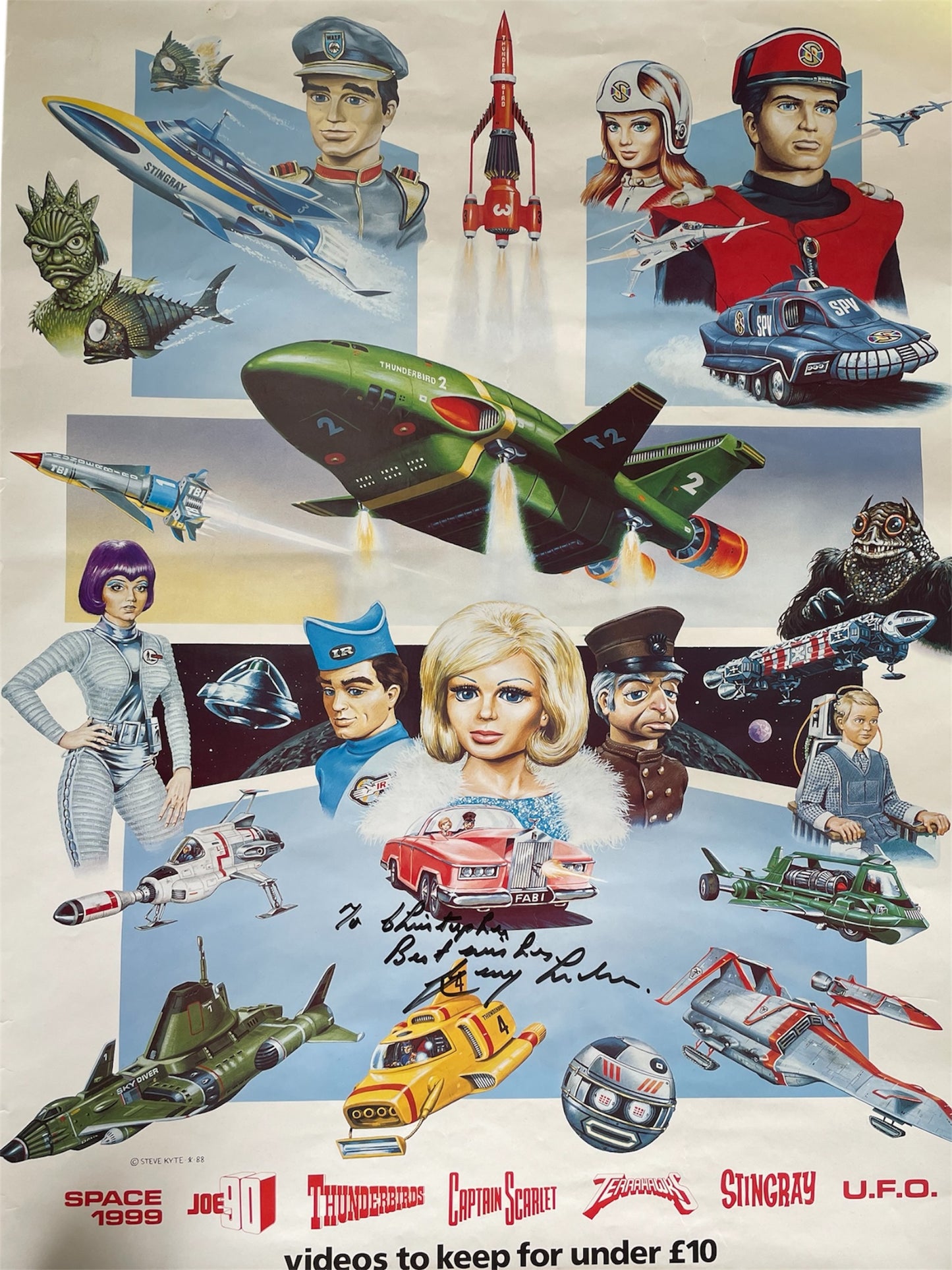 Vintage 1988 Gerry Andersons Movies On Video Poster - Autographed By Gerry Anderson - Near Mint Condition