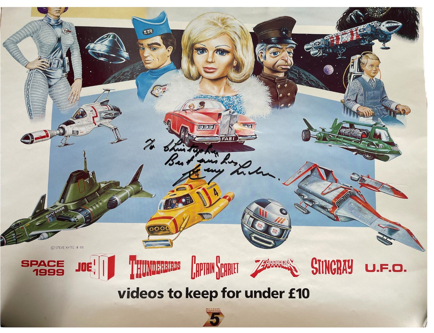 Vintage 1988 Gerry Andersons Movies On Video Poster - Autographed By Gerry Anderson - Near Mint Condition