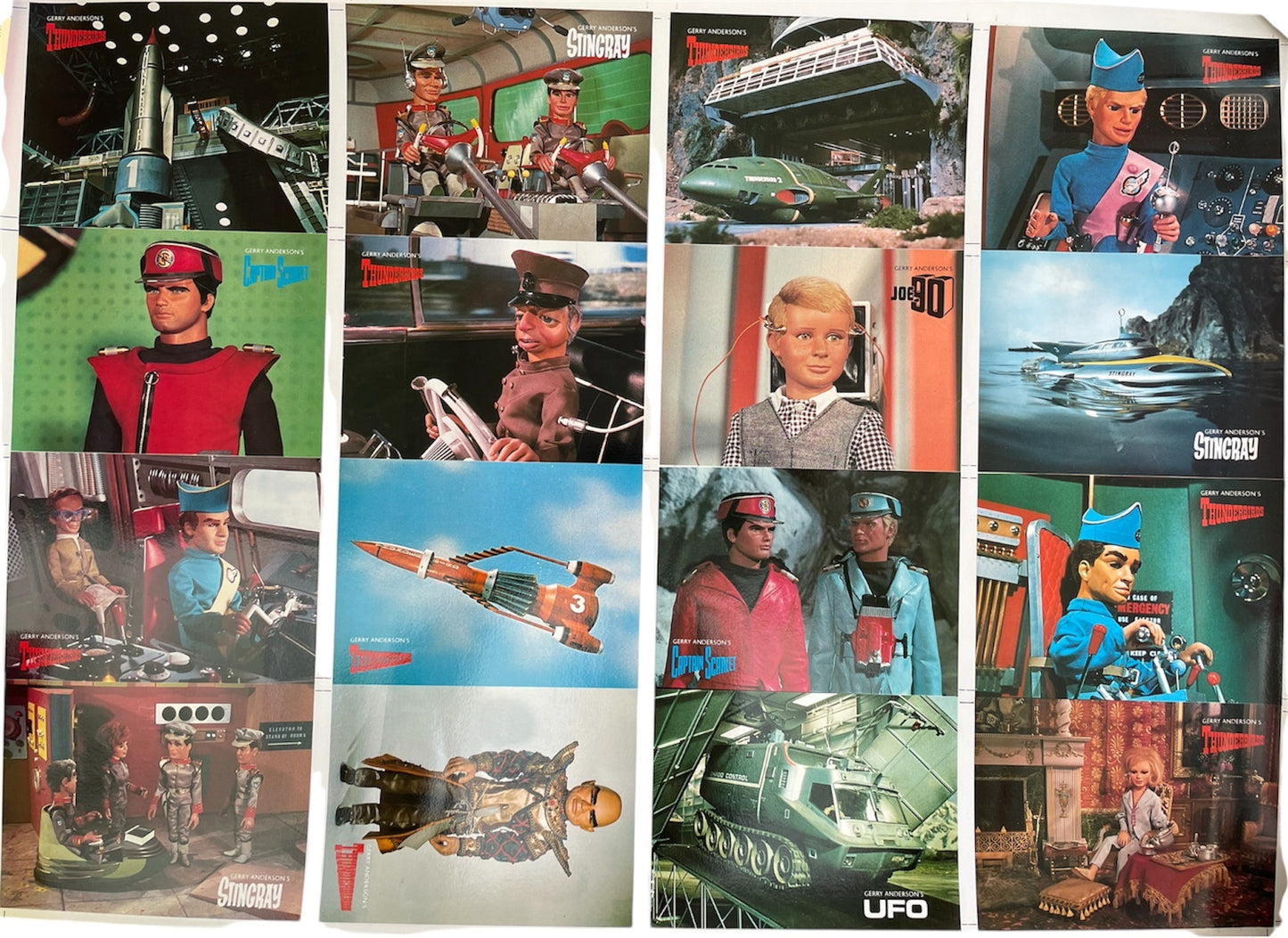 Vintage Engale 1986 Gerry Andersons Thunderbirds - Captain Scarlet - Joe 90 - UFO Set Of 16 Postcards Uncut Sheet - Ultra Rare - Unsold Shop Stock