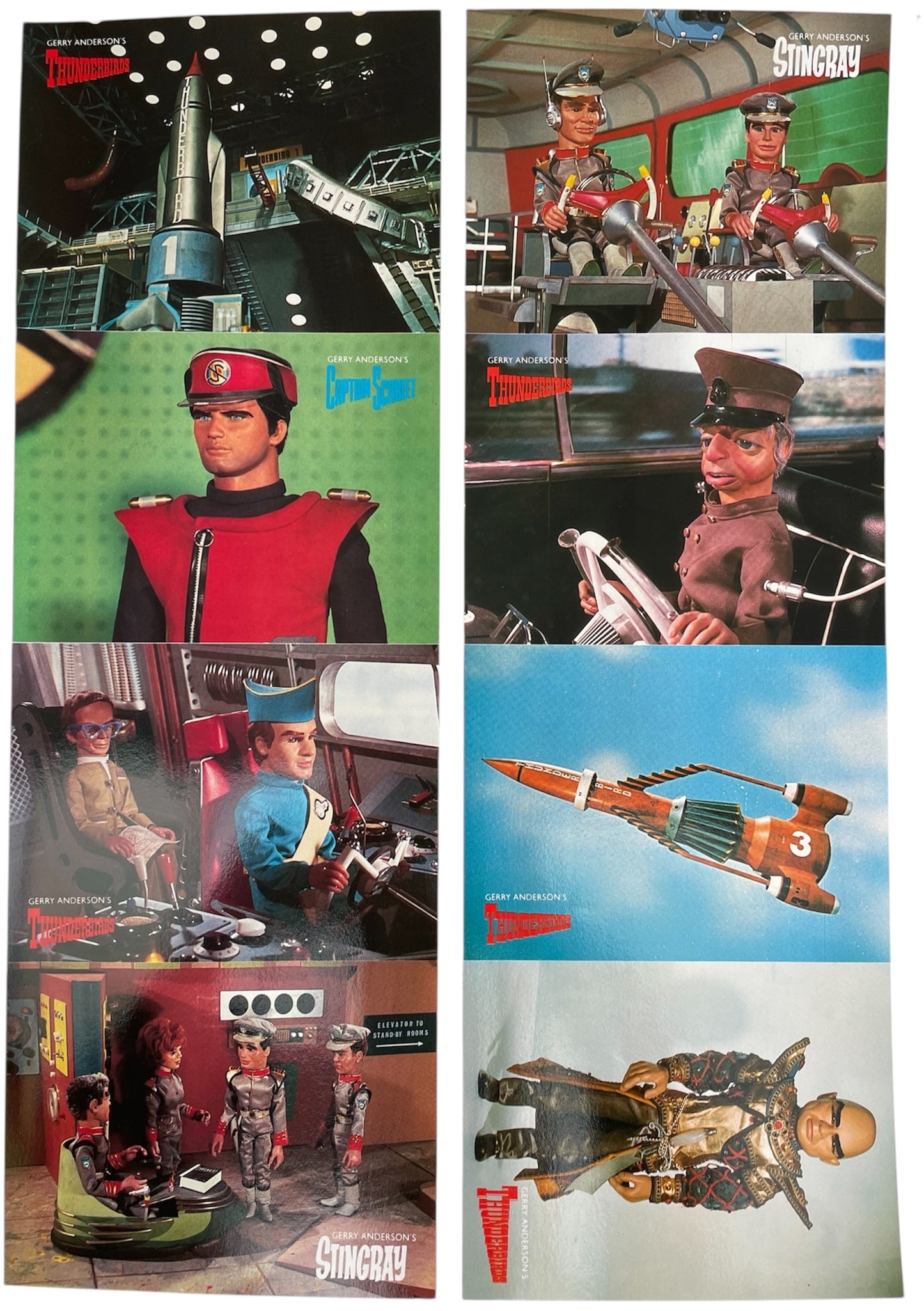 Vintage Engale 1986 Gerry Andersons Thunderbirds - Captain Scarlet - Joe 90 - UFO Set Of 16 Postcards Uncut Sheet - Ultra Rare - Unsold Shop Stock