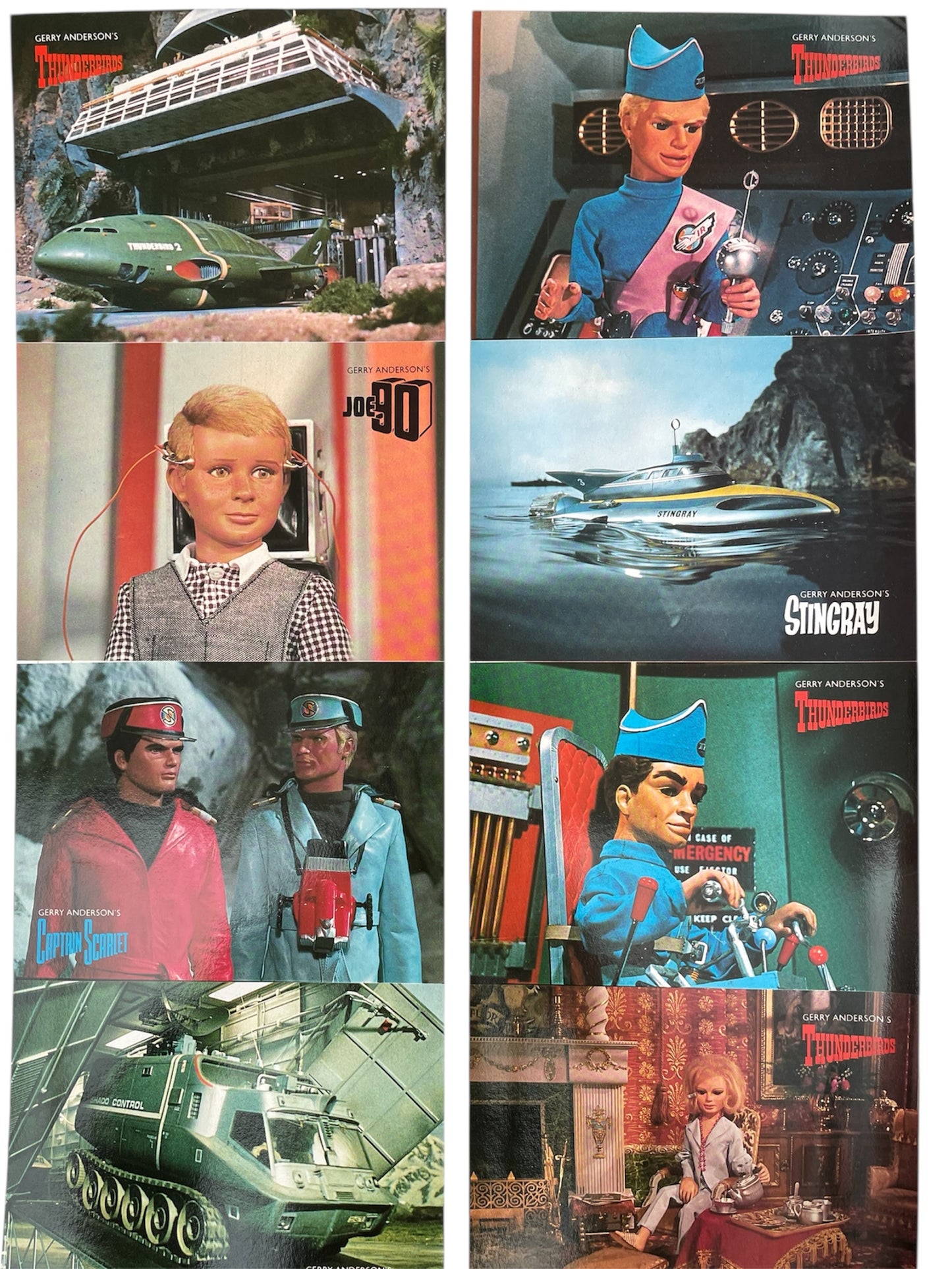 Vintage Engale 1986 Gerry Andersons Thunderbirds - Captain Scarlet - Joe 90 - UFO Set Of 16 Postcards Uncut Sheet - Ultra Rare - Unsold Shop Stock