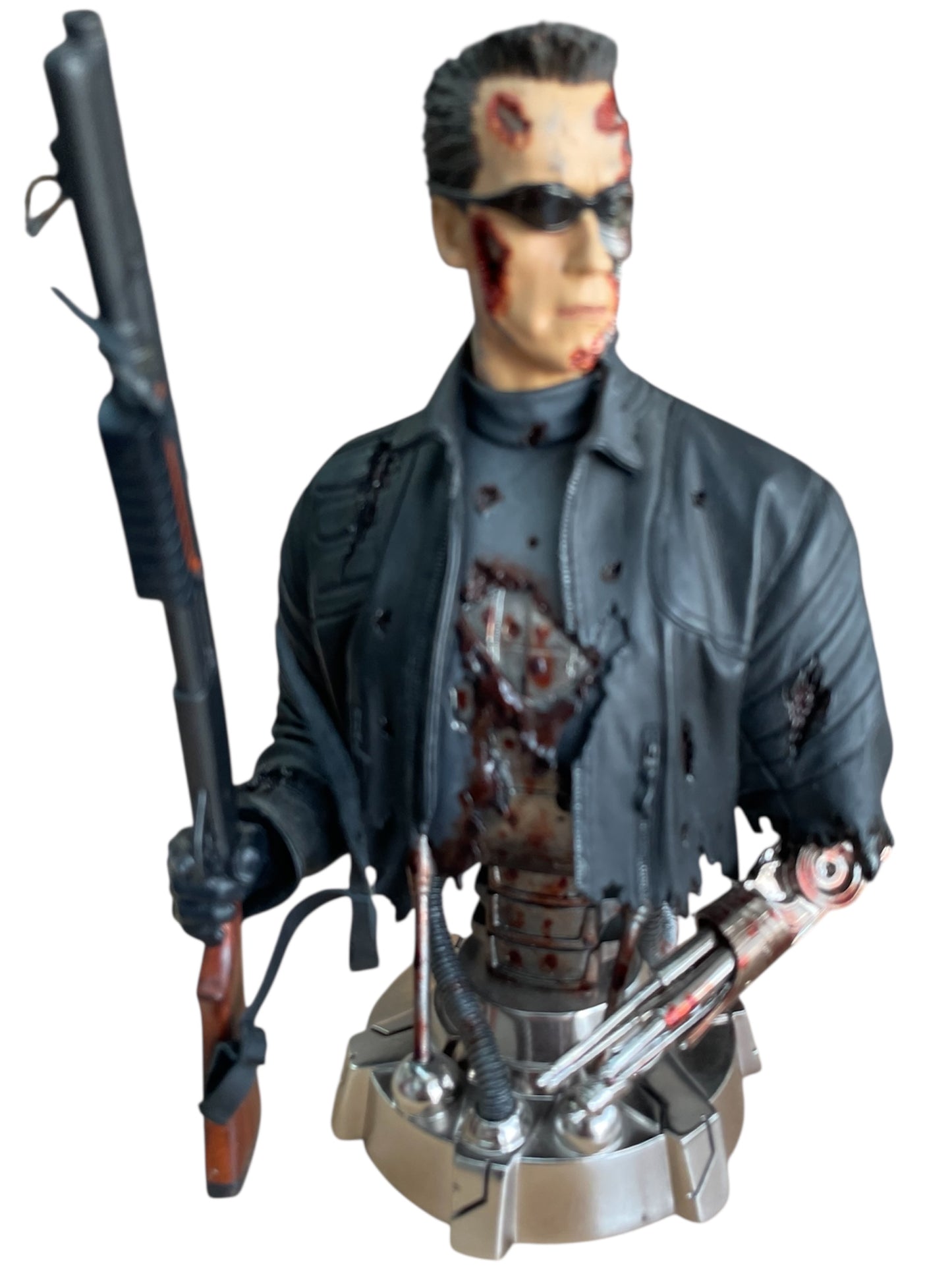 Vintage Gentle Giant 2003 Ultra Rare Limited Edition Terminator 3 - Rise Of The Machines T-850 Battle Damaged Chrome Plated Mini Bust Statue Figurine Light-Up Version - Former Shop Stock