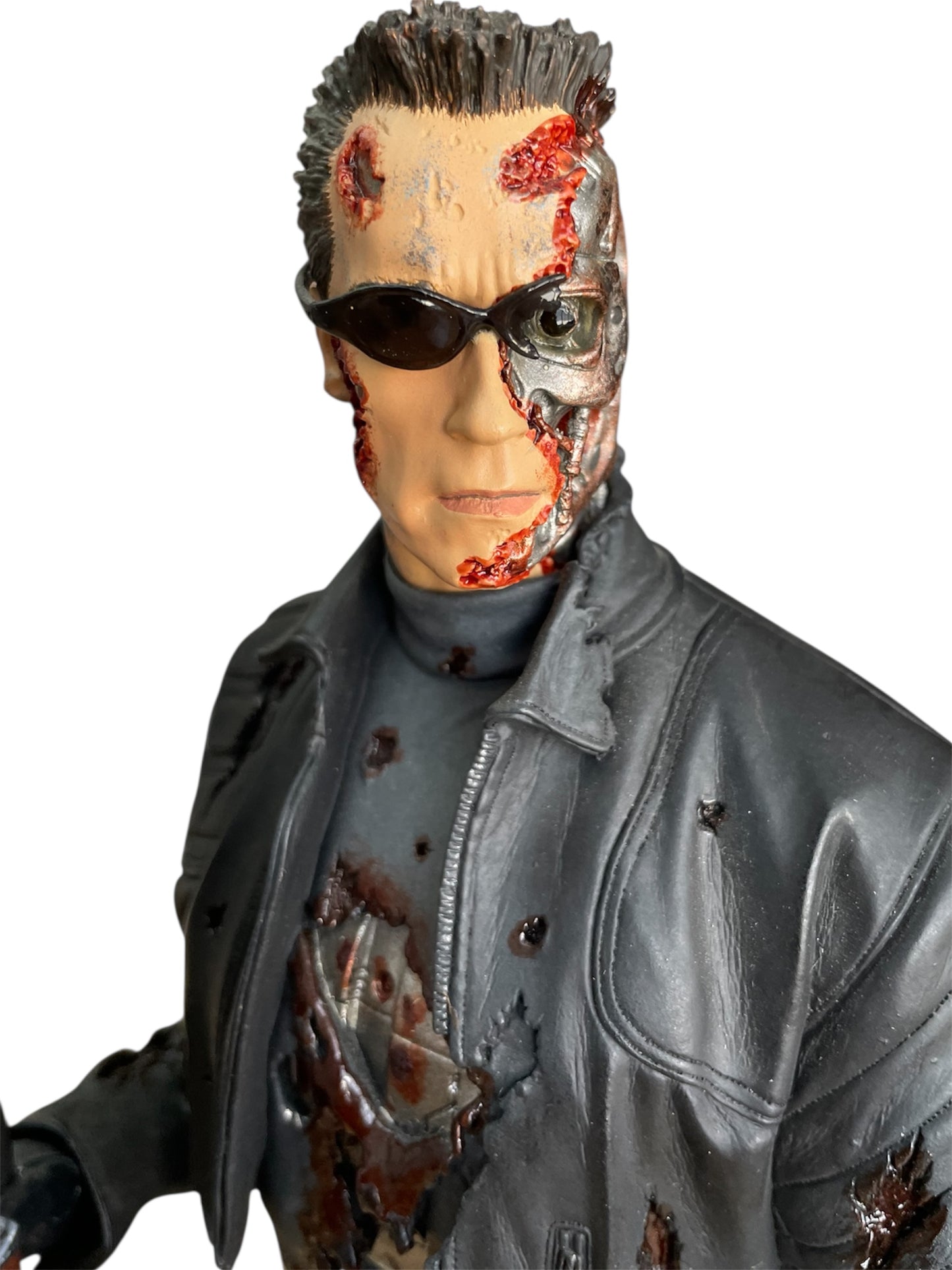 Vintage Gentle Giant 2003 Ultra Rare Limited Edition Terminator 3 - Rise Of The Machines T-850 Battle Damaged Chrome Plated Mini Bust Statue Figurine Light-Up Version - Former Shop Stock