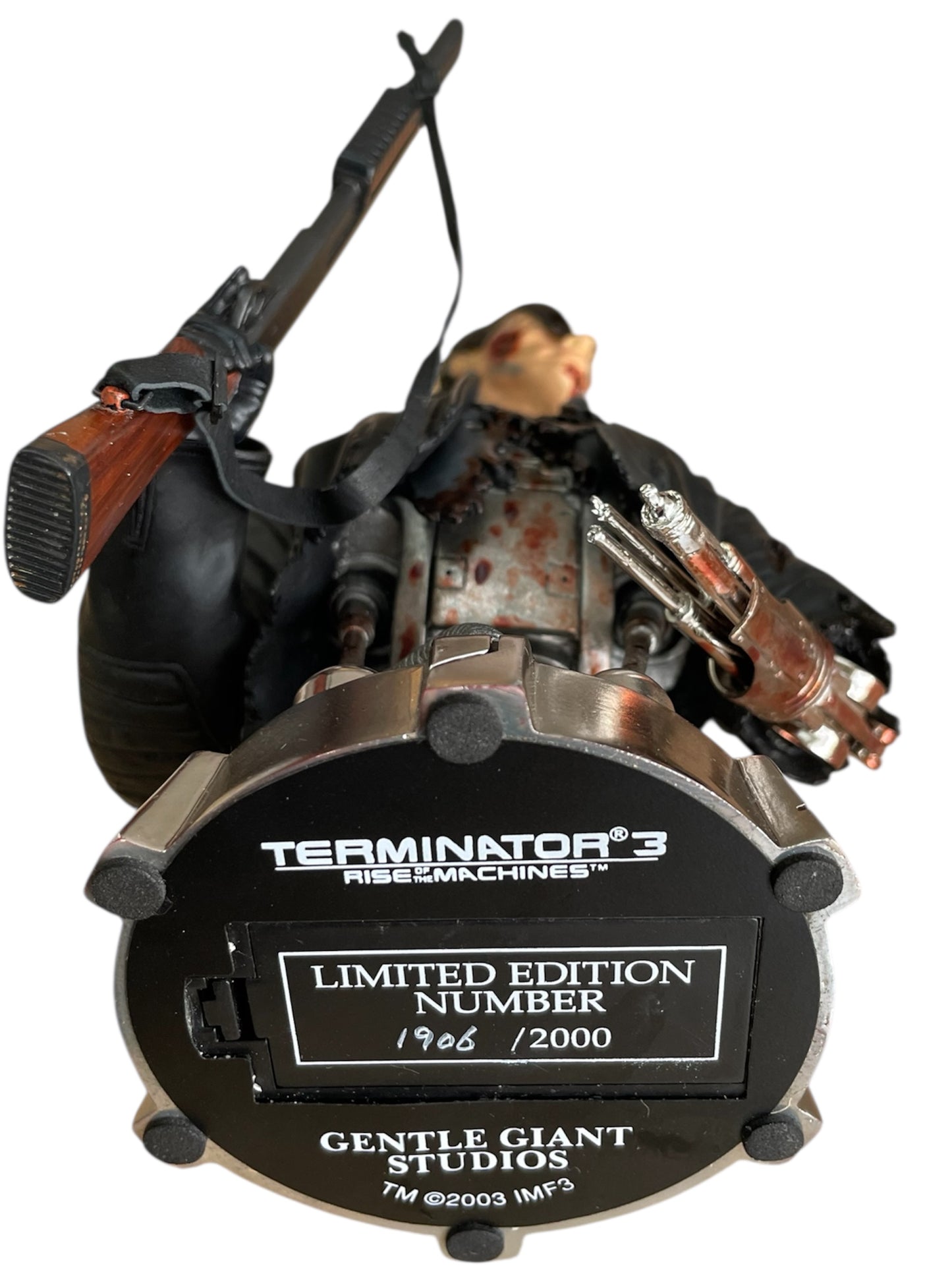 Vintage Gentle Giant 2003 Ultra Rare Limited Edition Terminator 3 - Rise Of The Machines T-850 Battle Damaged Chrome Plated Mini Bust Statue Figurine Light-Up Version - Former Shop Stock