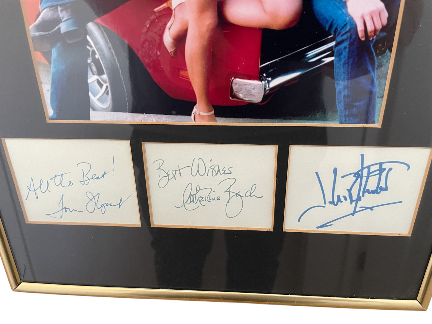 Vintage The Dukes Of Hazzard Framed Photograph With Autographs Of Bo, Luke And Daisy Duke - Autographed By Tom Wopat, John Schneider & Catherine Bach - Ultra Rare