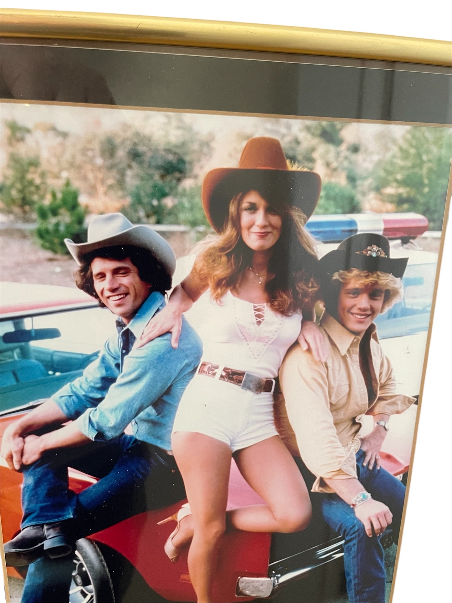 Vintage The Dukes Of Hazzard Framed Photograph With Autographs Of Bo, Luke And Daisy Duke - Autographed By Tom Wopat, John Schneider & Catherine Bach - Ultra Rare