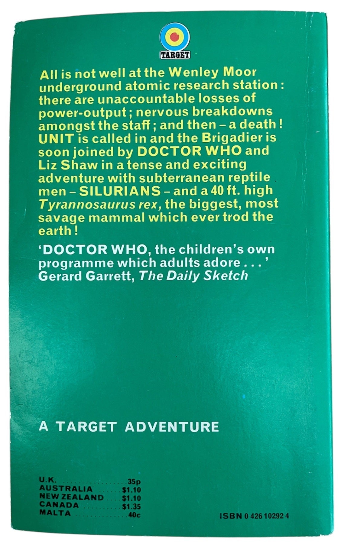 Vintage Target Books 1975 Dr Doctor Who And The Cave Monsters Novelization by Malcolm Hulke - Fantastic Condition