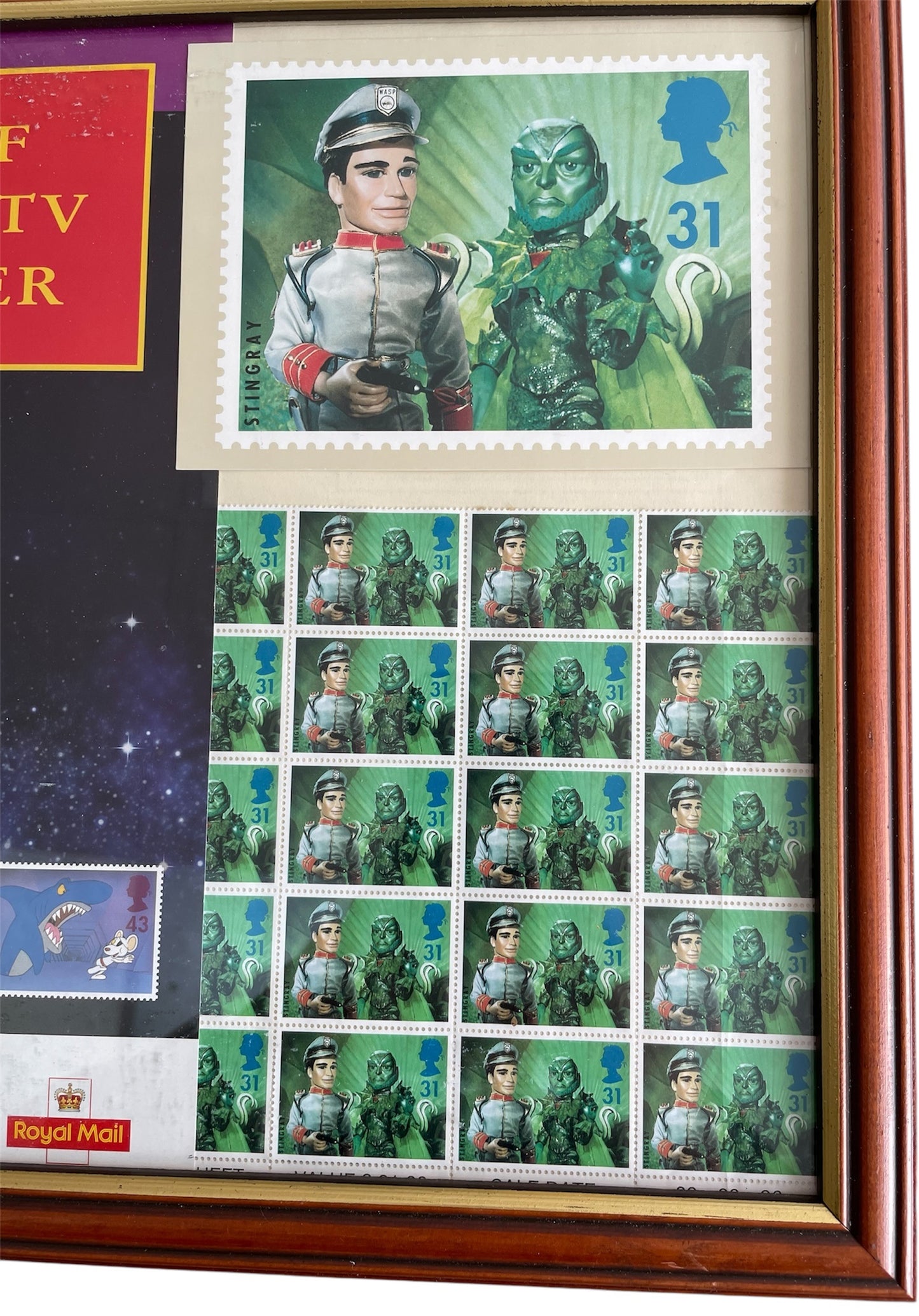 Vintage 1996 Big Stars From The Small Screen- Gerry Andersons Stingray Limited Edition Post Card, 25 x Stamps And Royal Mail Flyer - Unique Mint In Frame