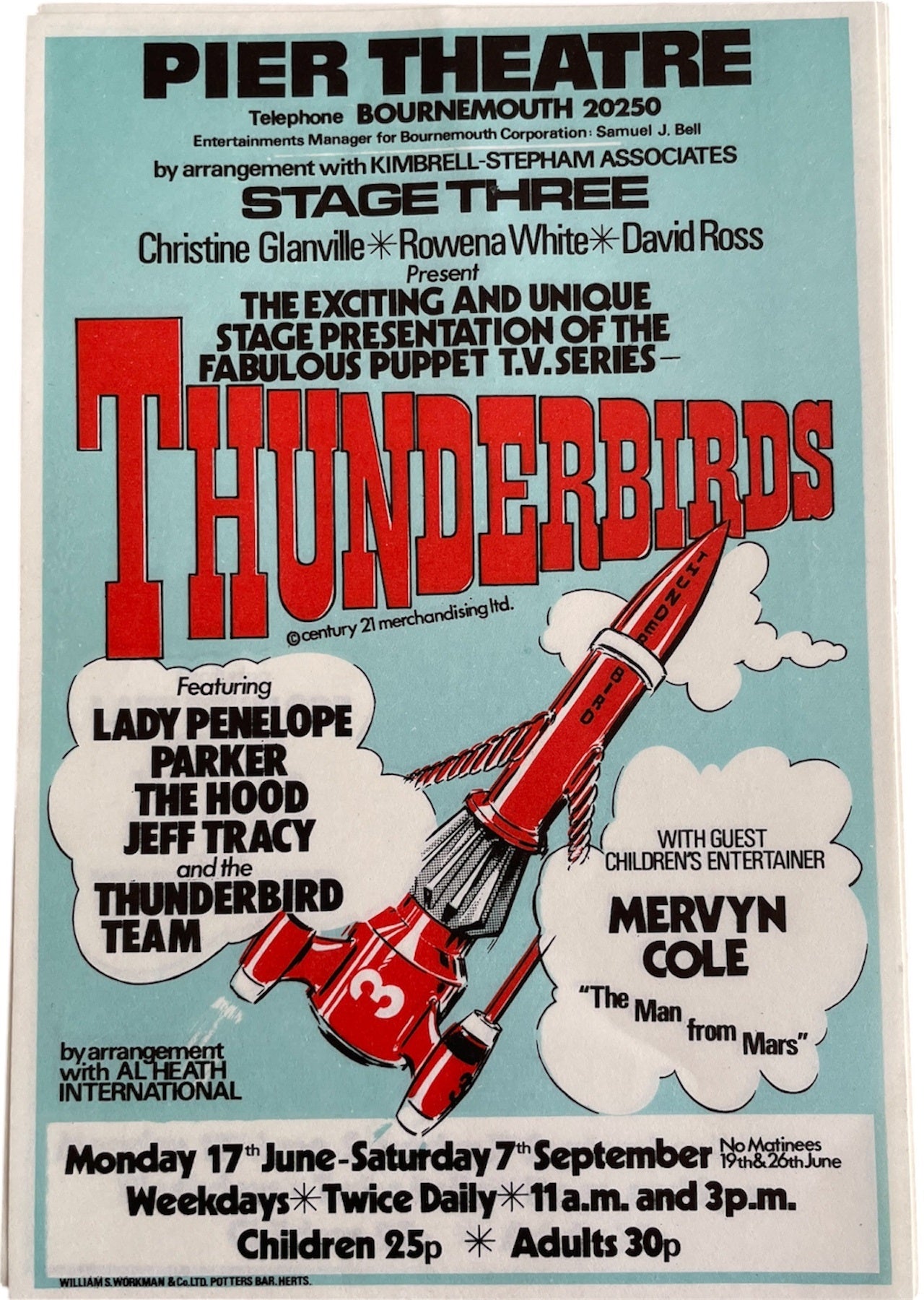 Vintage 1974 Gerry Andersons Thunderbirds Stage Presentation Of The Fabulous Puppet TV Series At The Pier Theatre In Bournemouth Advertising Flyer - Mint Condition Ex Shop Stock