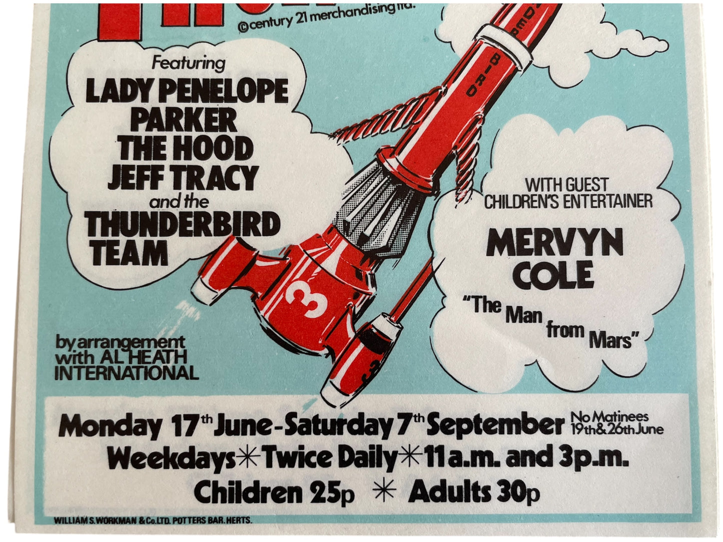 Vintage 1974 Gerry Andersons Thunderbirds Stage Presentation Of The Fabulous Puppet TV Series At The Pier Theatre In Bournemouth Advertising Flyer - Mint Condition Ex Shop Stock