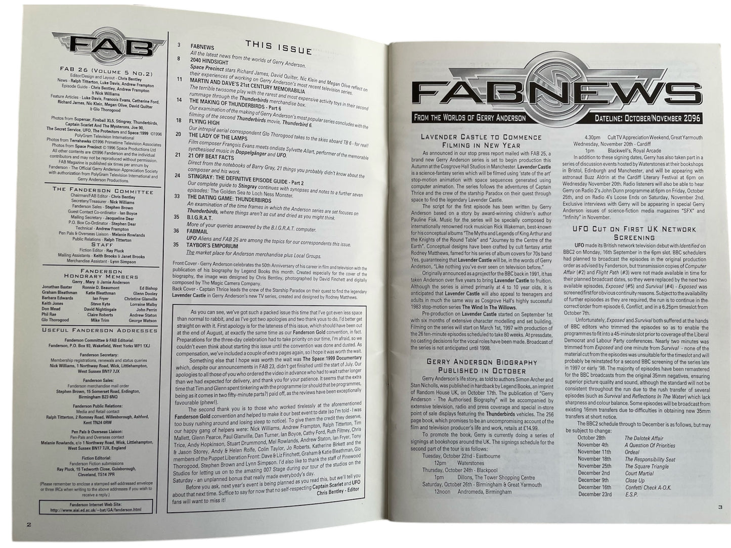 Vintage 1996 - Gerry Andersons - Fanderson FAB 26 Magazine - Very Rare - Nr Mint Condition - Ex Shop Stock
