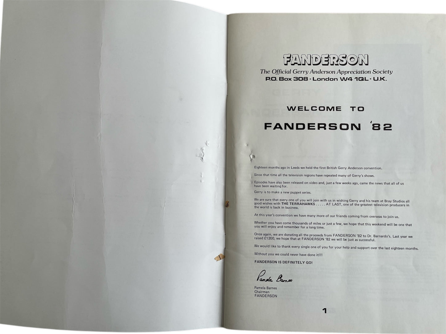 Vintage 1982 - Fanderson 82 Convention Programme - Very Rare - Very Good Condition