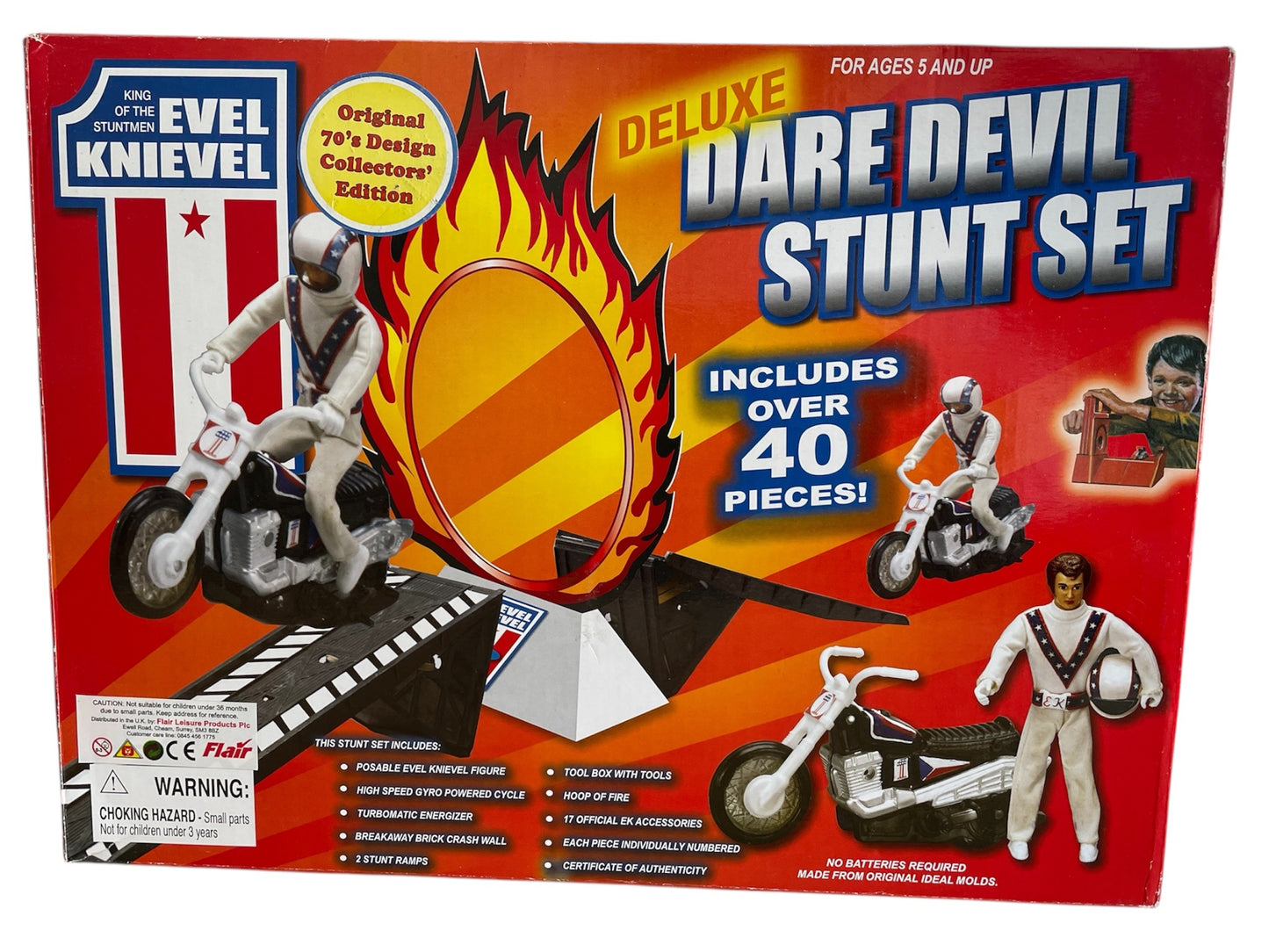 Vintage Slinky 2005 Evel Knievel Deluxe Dare Devil Stunt Set With Stunt Cycle By Ideal Complete In The Original Box - Former Shop Counter Display Set