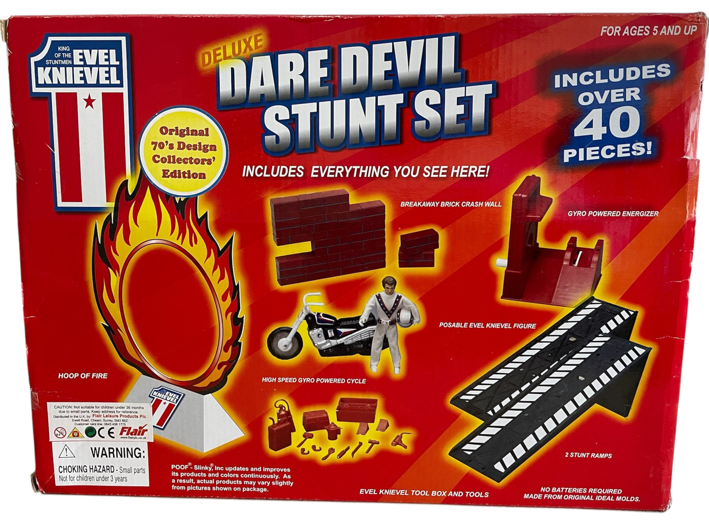 Vintage Slinky 2005 Evel Knievel Deluxe Dare Devil Stunt Set With Stunt Cycle By Ideal Complete In The Original Box - Former Shop Counter Display Set
