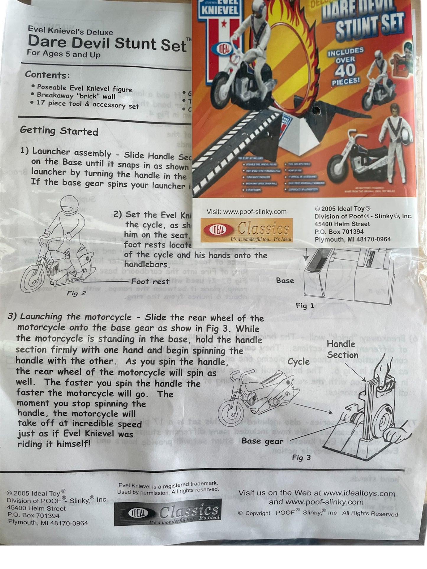 Vintage Slinky 2005 Evel Knievel Deluxe Dare Devil Stunt Set With Stunt Cycle By Ideal Complete In The Original Box - Former Shop Counter Display Set