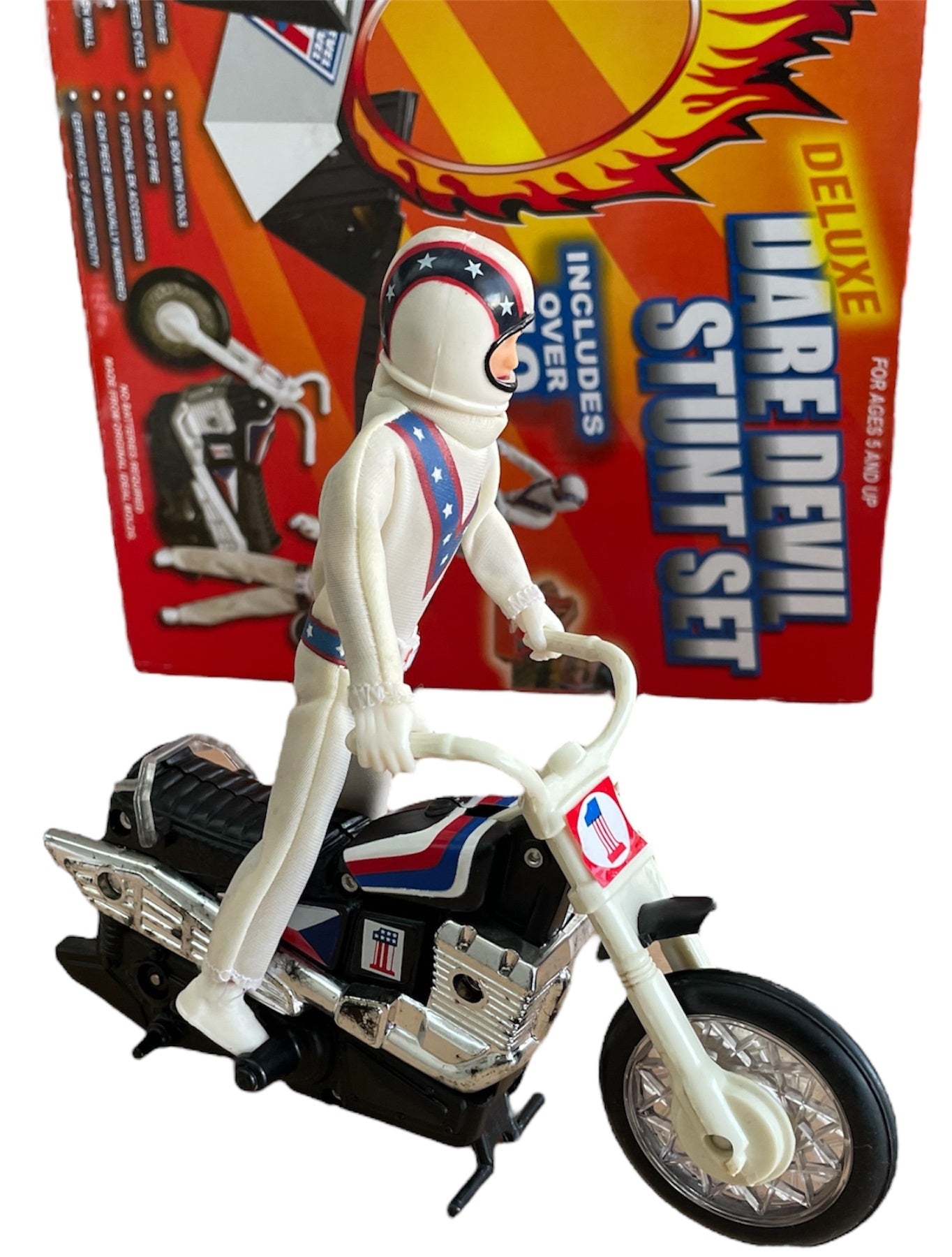 Vintage Slinky 2005 Evel Knievel Deluxe Dare Devil Stunt Set With Stunt Cycle By Ideal Complete In The Original Box - Former Shop Counter Display Set