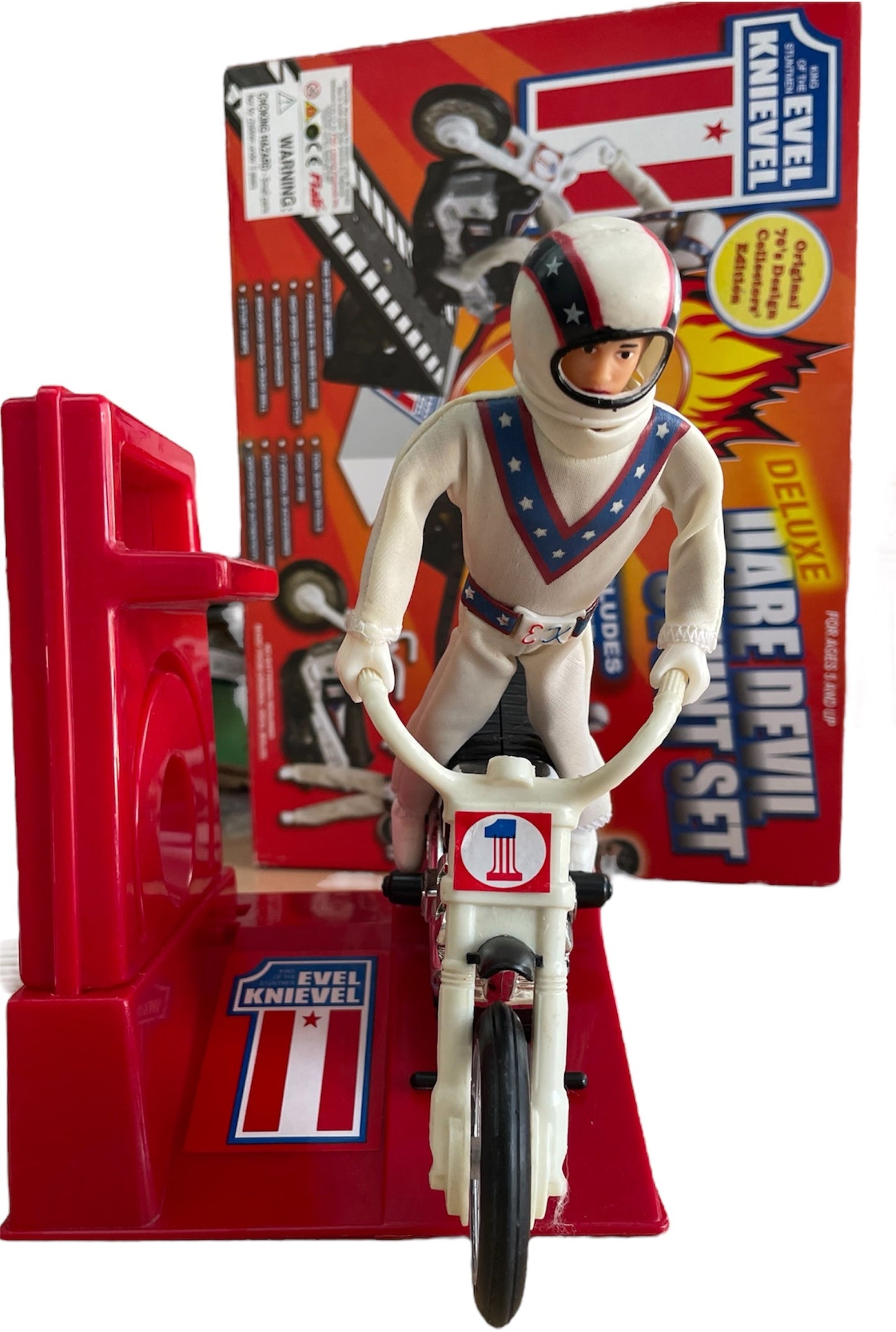 Vintage Slinky 2005 Evel Knievel Deluxe Dare Devil Stunt Set With Stunt Cycle By Ideal Complete In The Original Box - Former Shop Counter Display Set