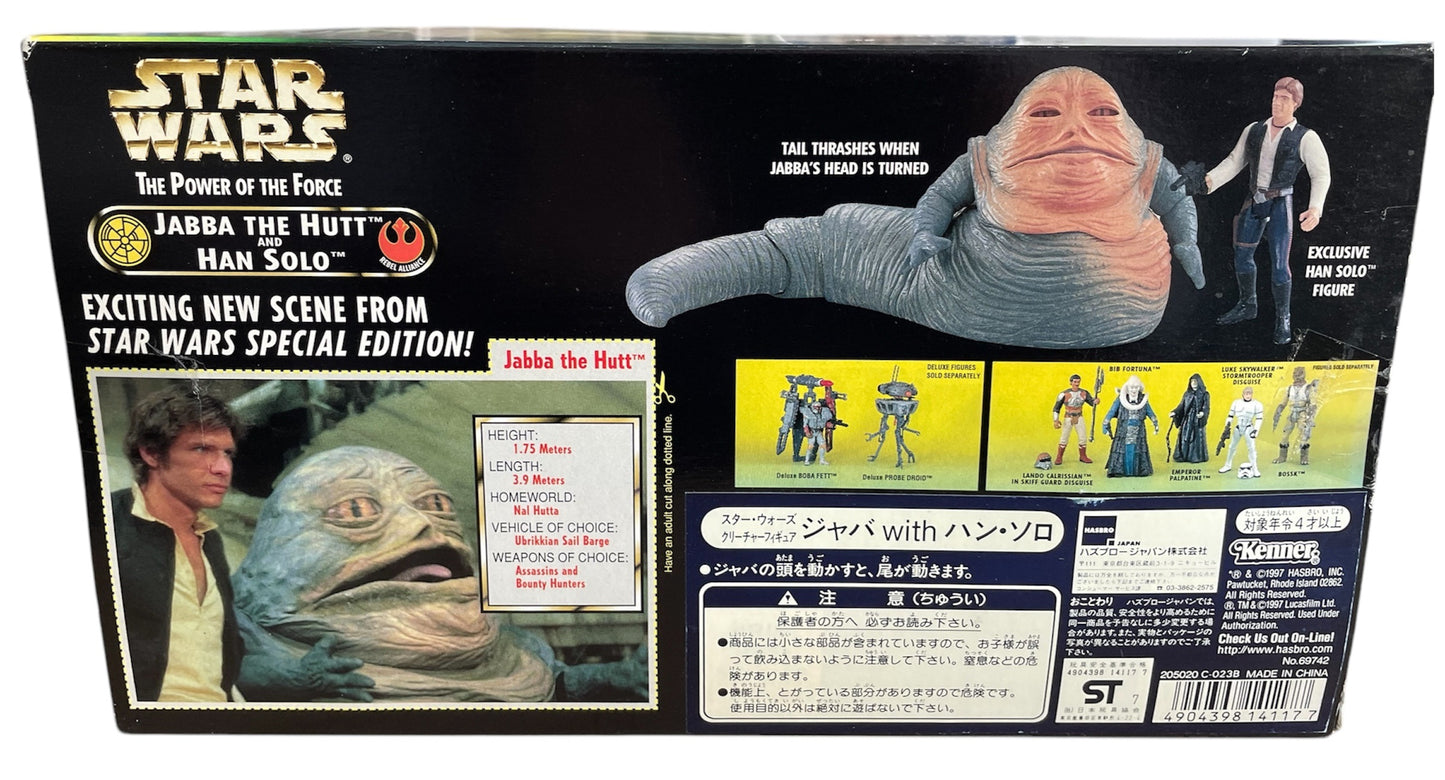 Vintage Kenner 1997 Star Wars The Power Of The Force Special Edition Jabba The Hutt And Han Solo Action Figure Set - Brand New Factory Sealed Shop Stock Room Find