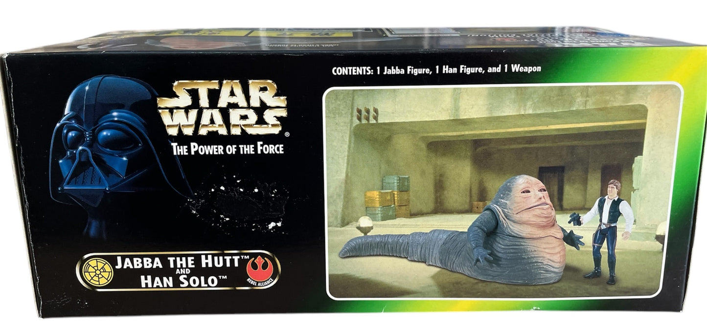 Vintage Kenner 1997 Star Wars The Power Of The Force Special Edition Jabba The Hutt And Han Solo Action Figure Set - Brand New Factory Sealed Shop Stock Room Find