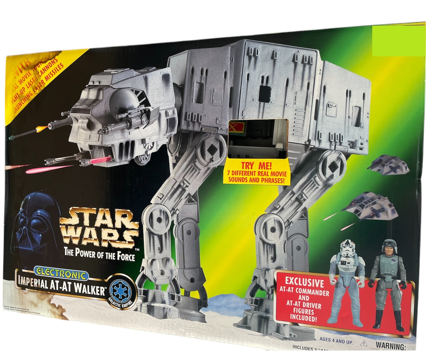Vintage Kenner 1997 Star Wars The Power Of The Force Electronic AT-AT Imperial All Terrain Armoured Transport Walker Vehicle With 2 Exclusive Action Figures - Former Shop Counter Display Set