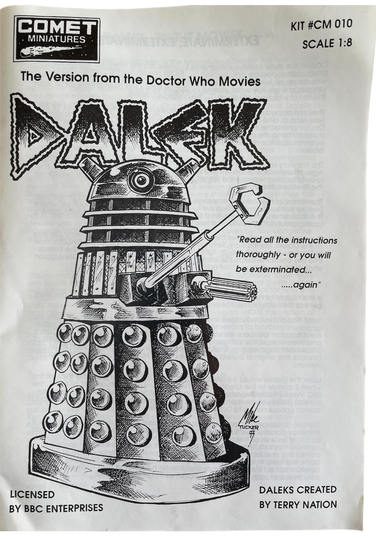 Vintage Comet Miniatures 1993 Dr Who Mk3 Movie Dalek 1-8 Scale Plastic Injection Model Kit - Shop Stock Room Find