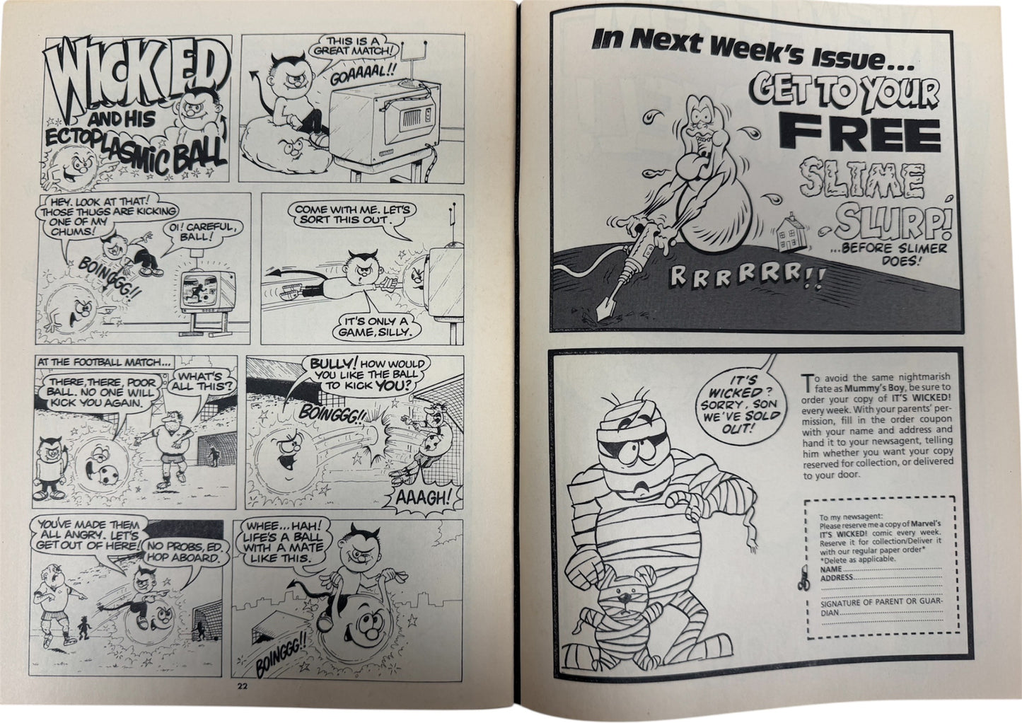 Vintage Marvel Comics 1989 Its Wicked! Weekly Comic Issue No. 2 May 27th 1989 With Free Tattoos - Ex Shop Stock (7.0 Grade)