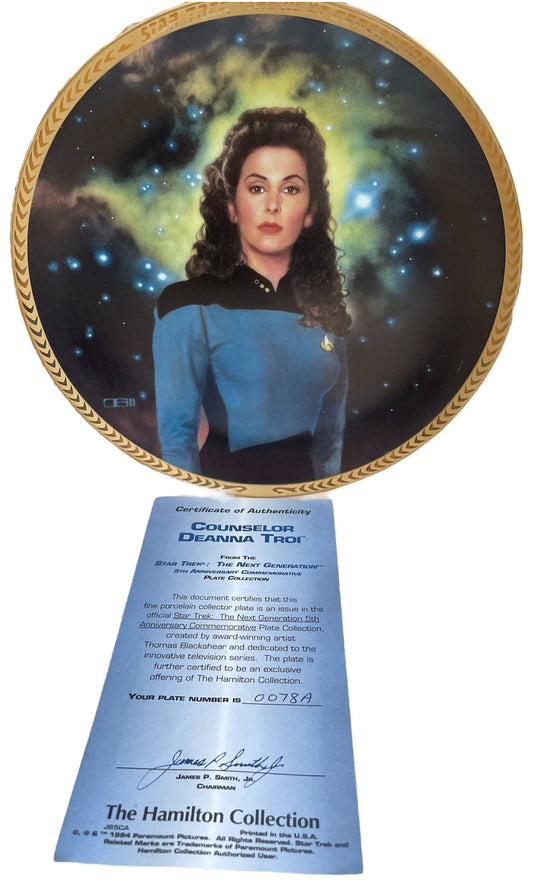 Vintage 1993 The Hamilton Collection Star Trek The Next Generation Counselor Deanna Troi 5th Anniversary Limited Edition Commemorative Plate - Shop Stock Room Find