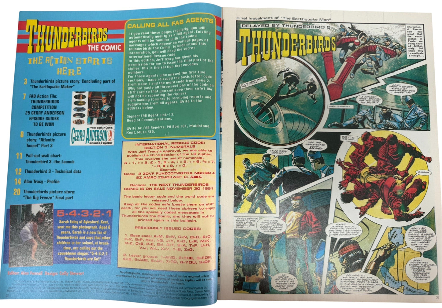 Vintage Gerry Andersons Thunderbirds Comic Magazine Issue No.3 November 29th 1991 With Free Gift - Ex Shop Stock (Grade 8.5).