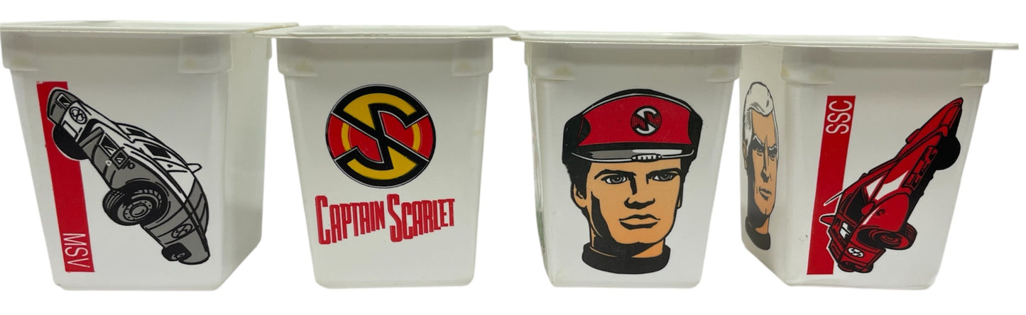 Vintage 1993 Gerry Andersons Captain Scarlet And The Mysterons Set Of 4 Empty Yoghurt Pots