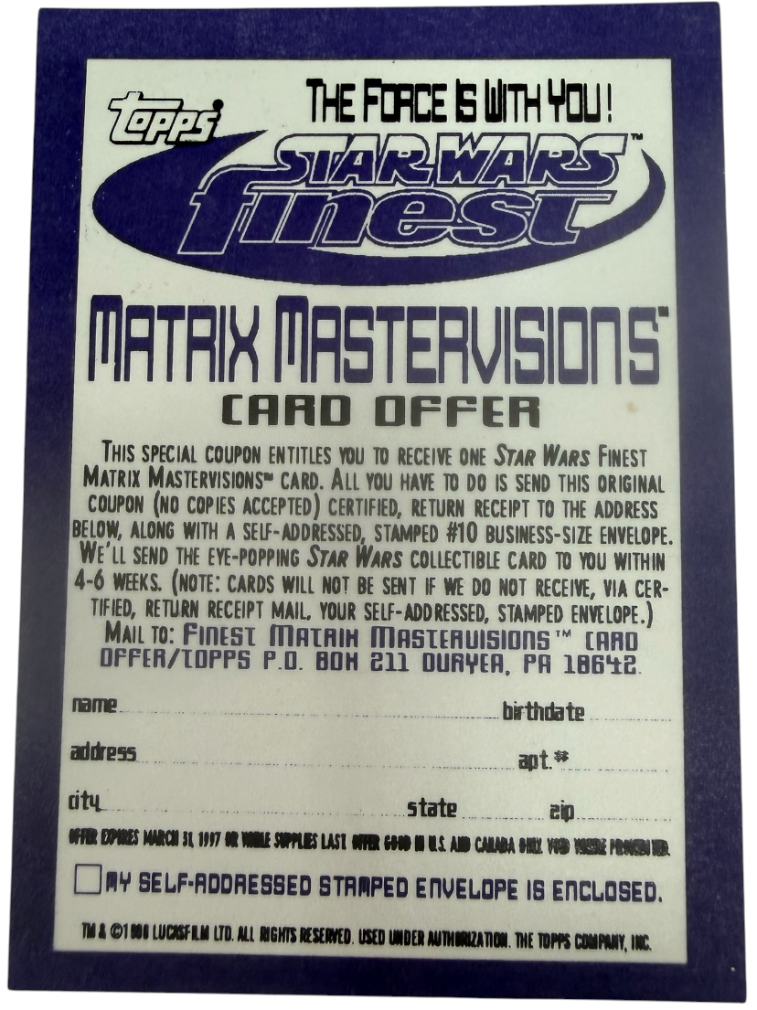 Vintage 1996 Topps Star Wars Finest Matrix Mastervisions Redemption Card - A New Hope - Mint Condition - Ex Shop Stock