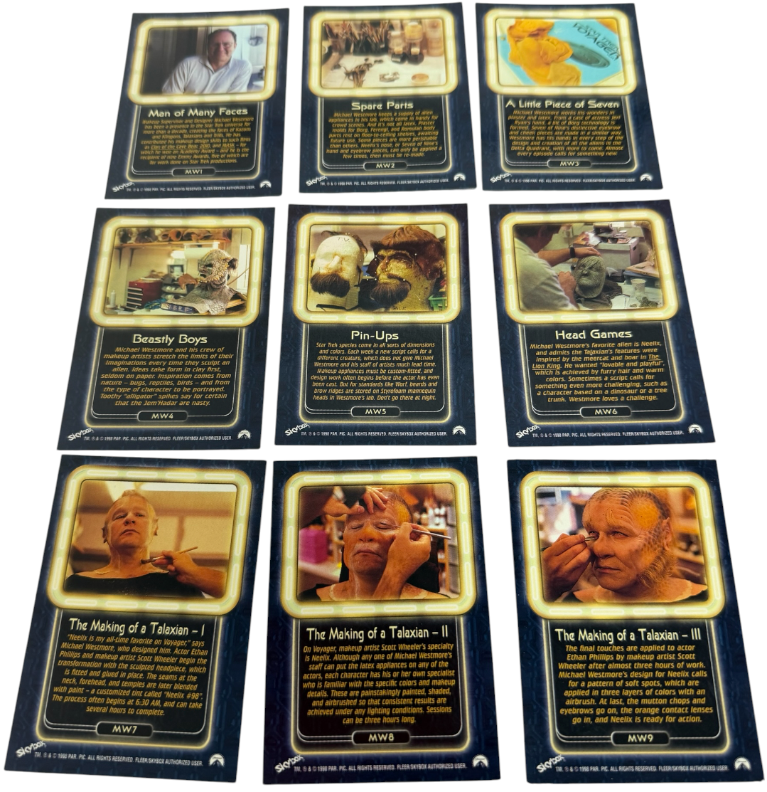 Vintage Skybox 1998 Star Trek Voyager Profiles - Make Up With Michael Westmore - 9 Card Insert Chase Set - Mint Condition - Ex Shop Stock