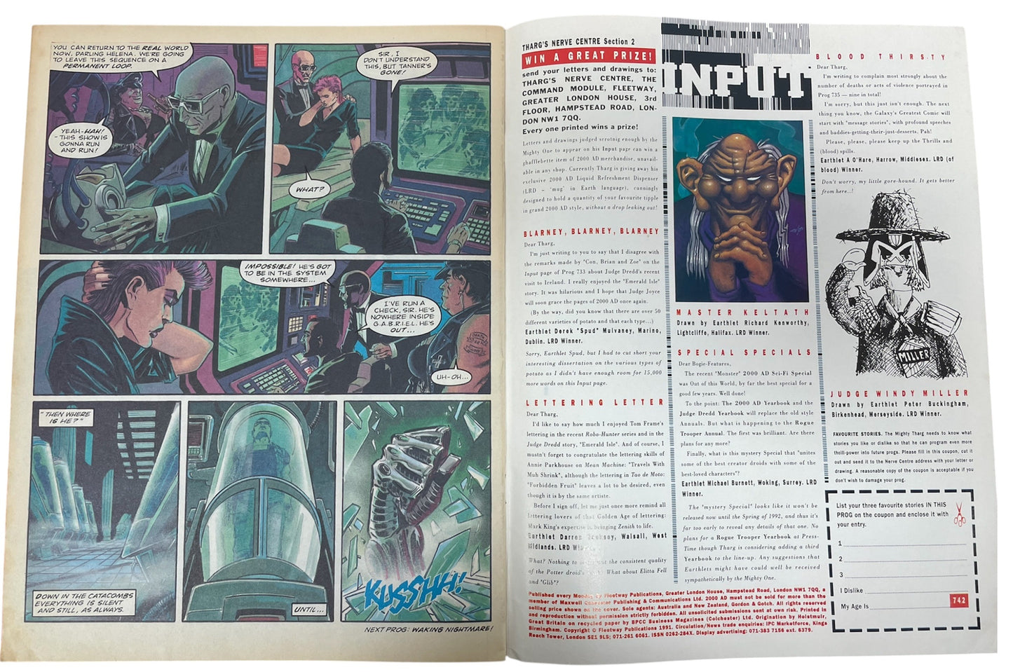 Vintage Fleetway Publications 1991 - 2000 AD Featuring Judge Dredd Prog 742 Comic 3rd August 1991 - Rare Copy - Ex Shop Stock (7.5 Grade)