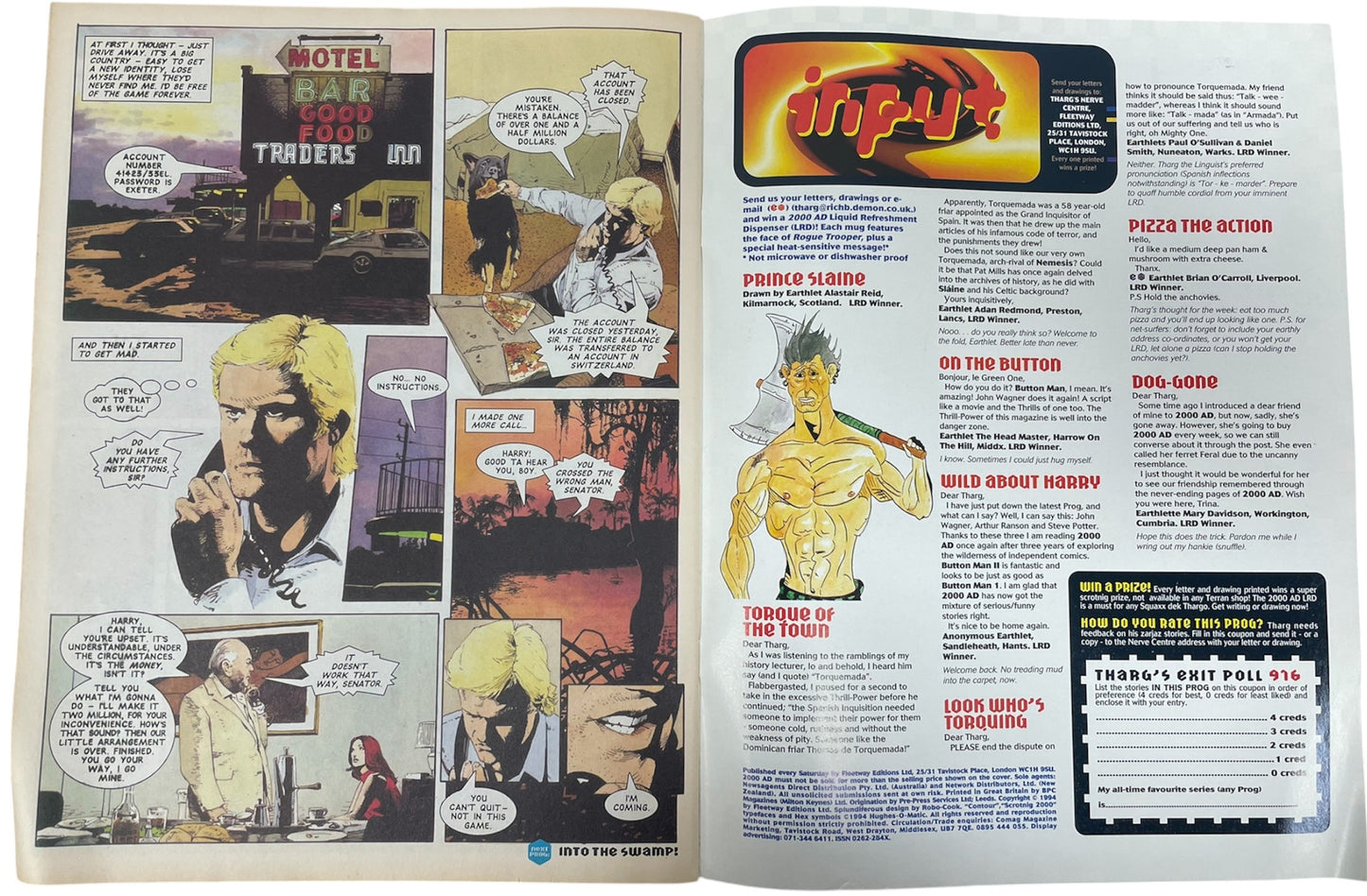 Vintage Fleetway Publications 1994 - 2000 AD Featuring Judge Dredd Prog 916 Comic 2nd December 1994 - Rare Copy - Ex Shop Stock (6.5 Grade)
