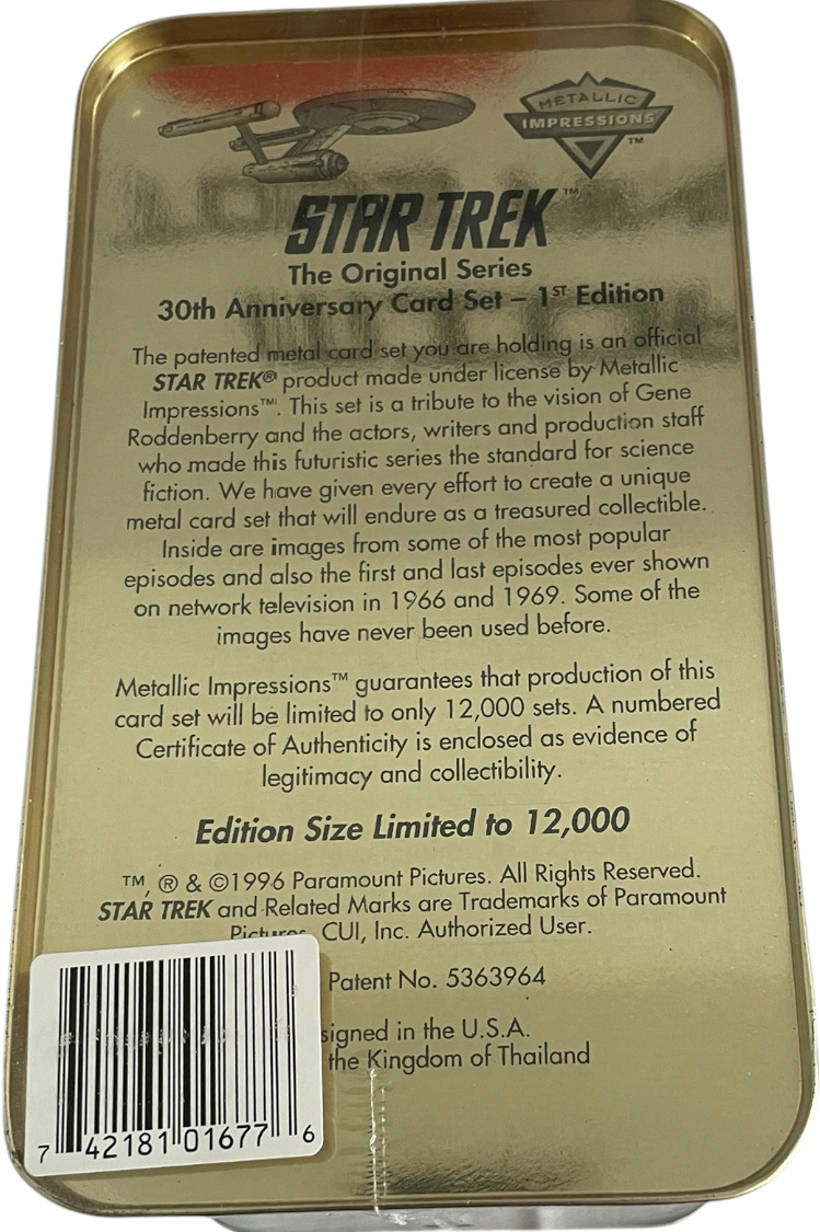 Vintage 1996 First Ltd Edition Star Trek TOS 30th Anniversary 20 All Metal Collector Cards In Tin - Brand New Factory Sealed Shop Stock Room Find