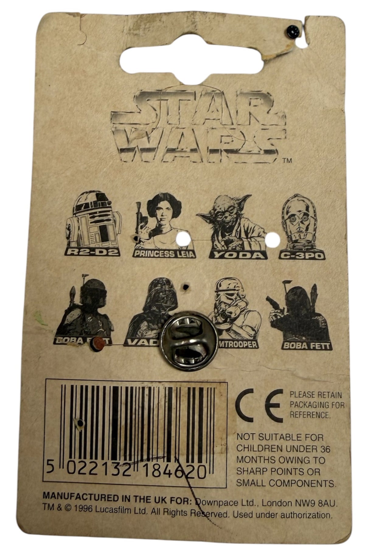 Vintage Star Wars Yoda Pin Badge Official Collectible Retro Lapel Pin - New On Card - Ex Shop Stock