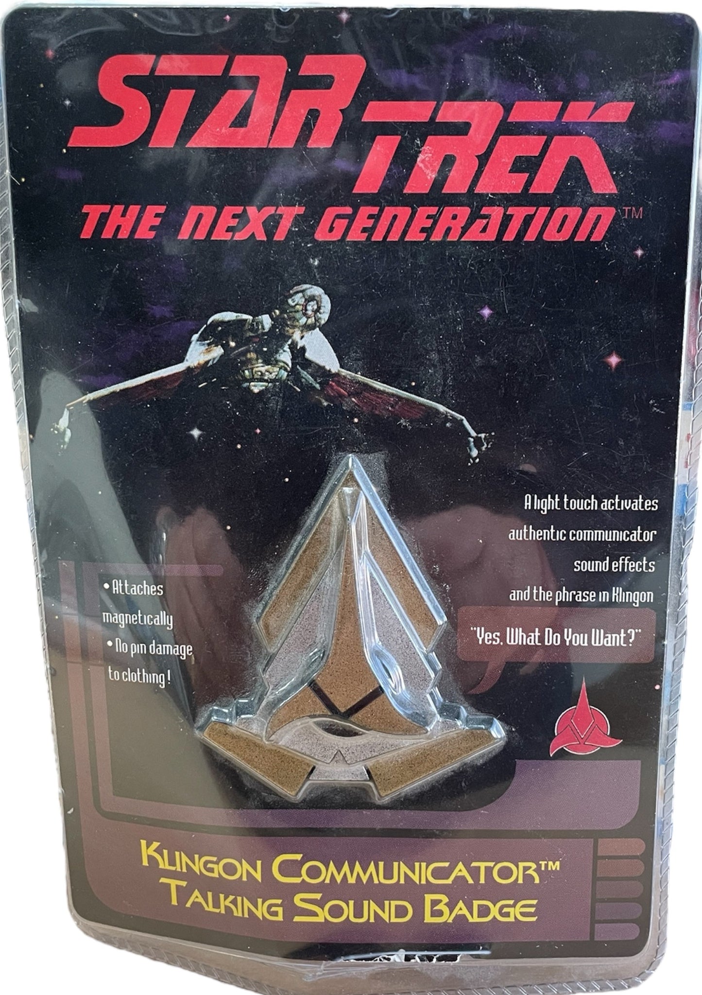 Vintage IPI 1993 - Star Trek The Next Generation Electronic Klingon Communicator Talking Sound Badge - Former Shop Counter Display Item