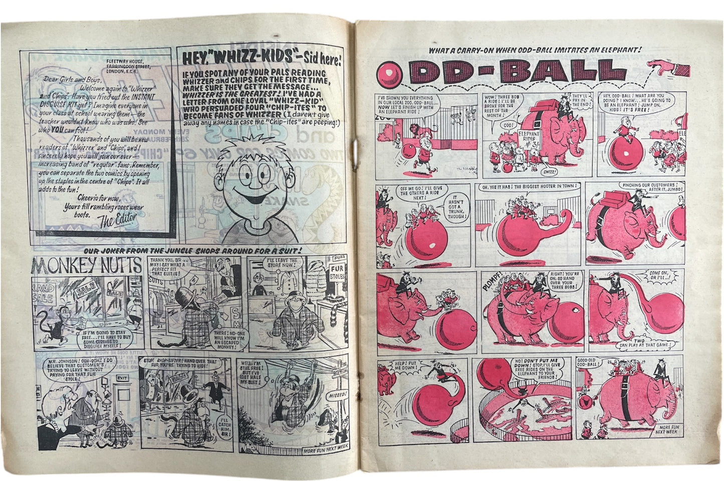 Vintage Whizzer And Chips Weekly Boys And Girls Comic - 28th February 1970 With Free Instant Disguise Kit Gift - Former Shop Stock
