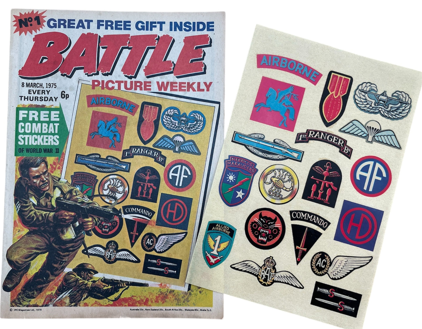Vintage 1975 Battle Picture Weekly Boys Comic Issue No. 1 - The Fantastic First Issue With Free World War II Combat Stickers Gift - Former Shop Stock