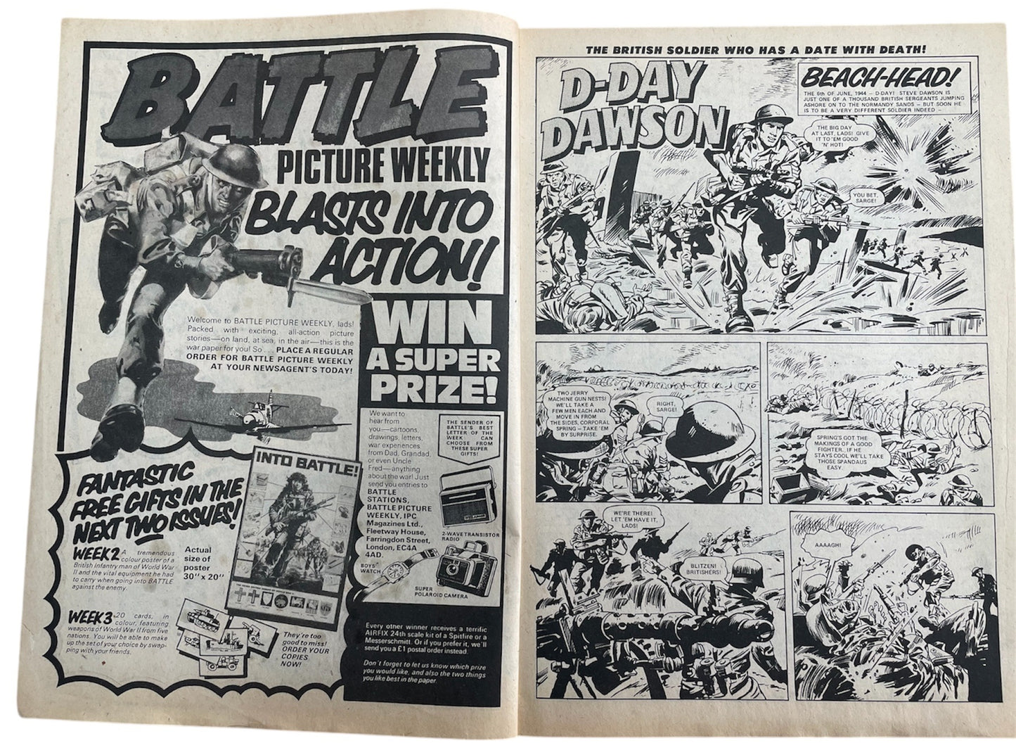 Vintage 1975 Battle Picture Weekly Boys Comic Issue No. 1 - The Fantastic First Issue With Free World War II Combat Stickers Gift - Former Shop Stock