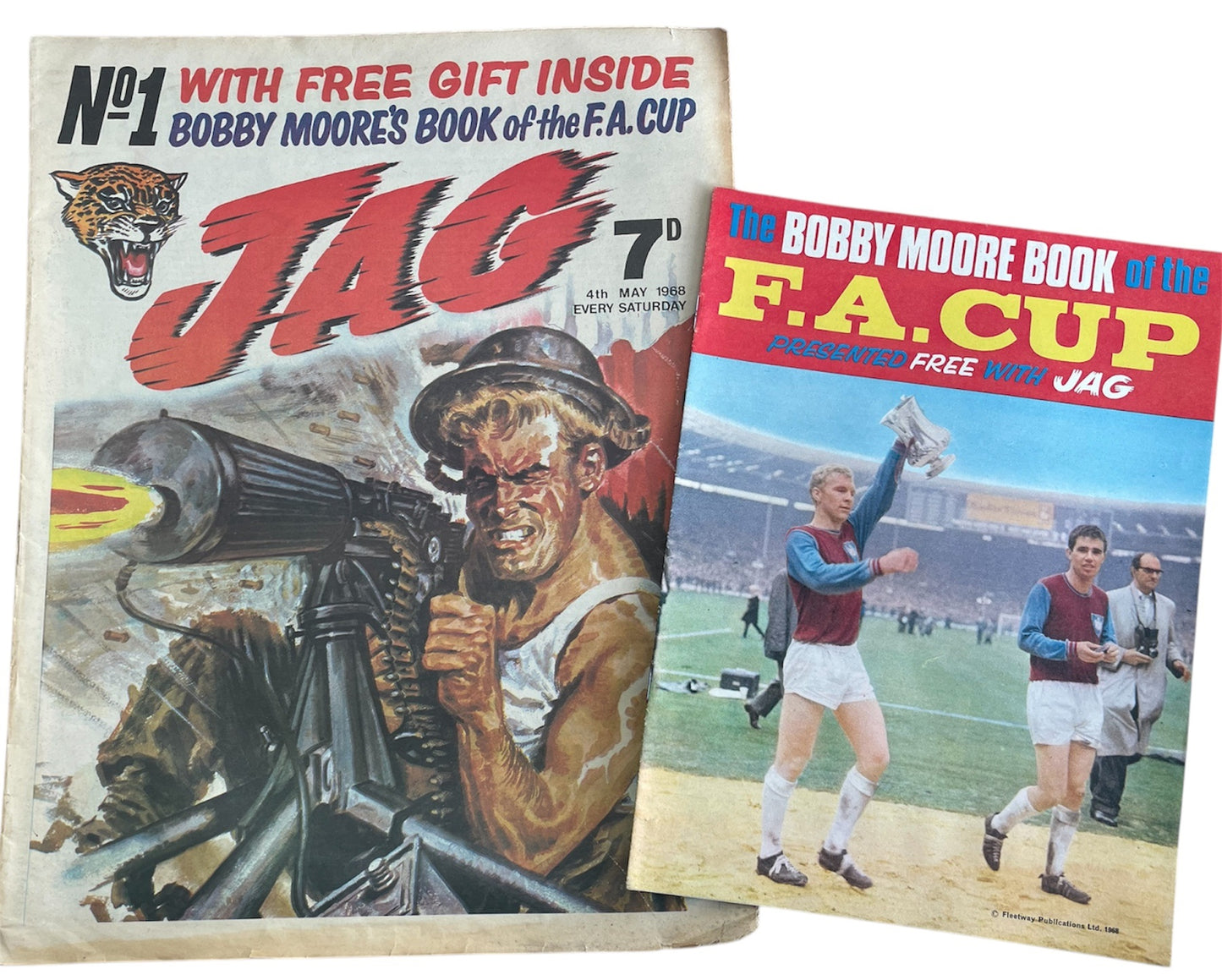 Vintage No. 1 Jag Weekly Tabloid Size Comic 4th May 1968 - Fantastic First issue With Free Gift - The Bobby More Book Of The FA Cup - Fantastic Condition Ultra Rare Former Shop Stock