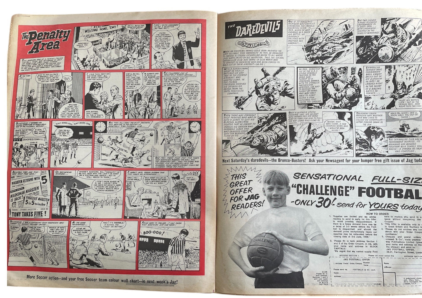 Vintage No. 1 Jag Weekly Tabloid Size Comic 4th May 1968 - Fantastic First issue With Free Gift - The Bobby More Book Of The FA Cup - Fantastic Condition Ultra Rare Former Shop Stock