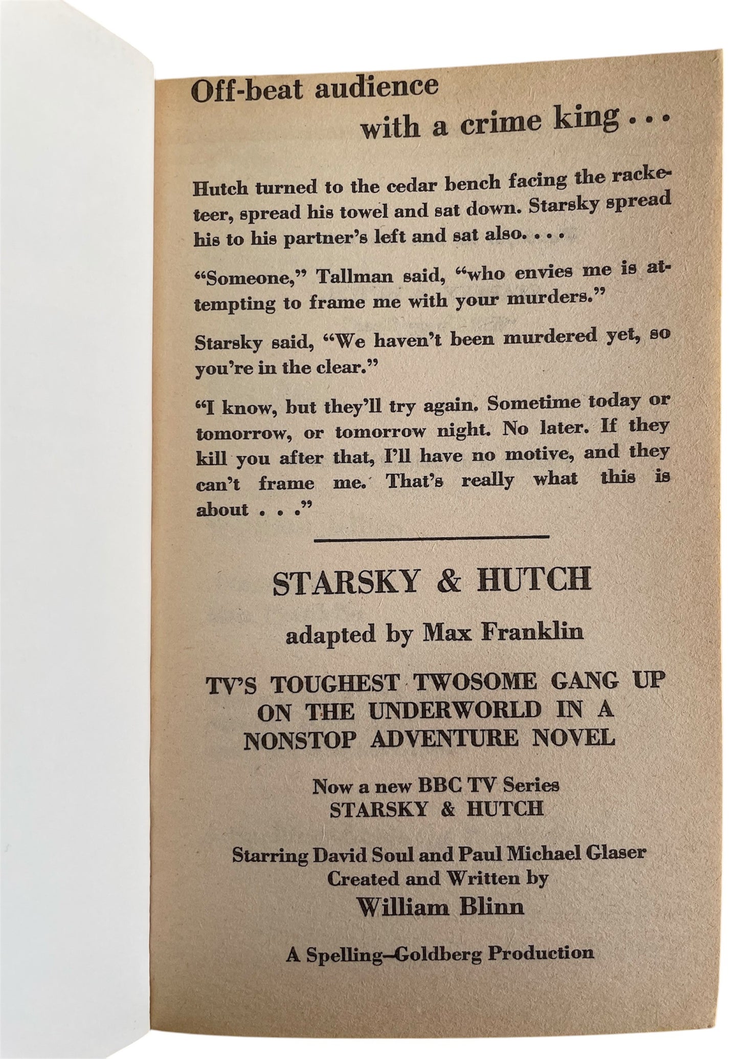 Vintage 1976 Starsky And Hutch No. 1 Paperback Book - Based On The Hit TV Series - Near Mint Condition - Ex Shop Stock (Copy)