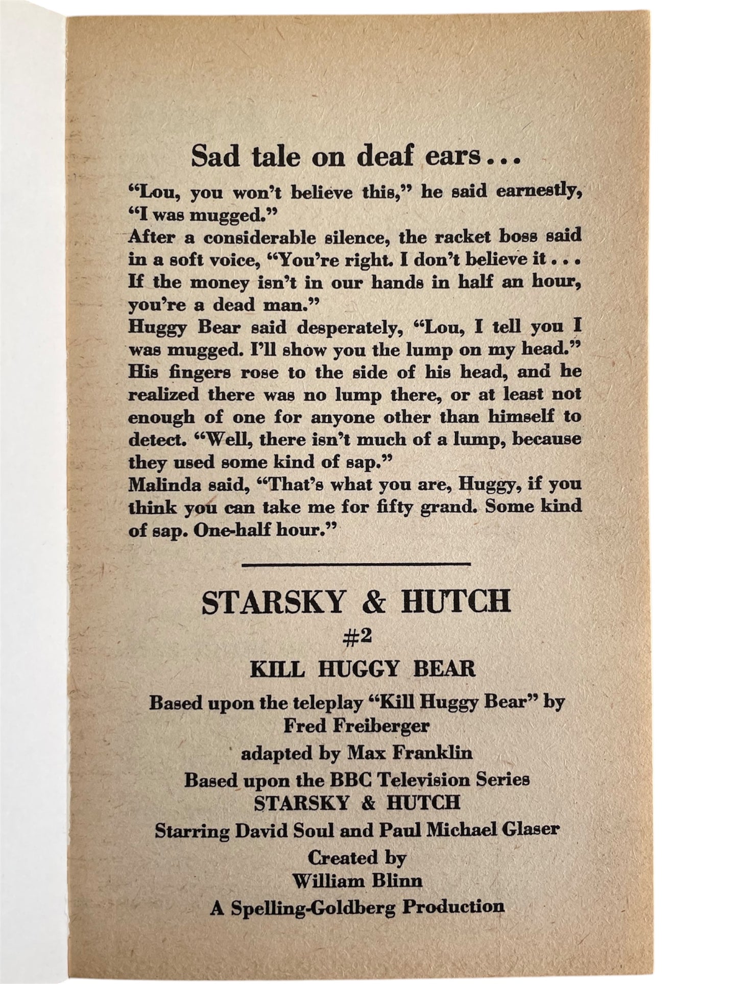 Vintage 1976 Starsky And Hutch No. 2 Paperback Book - Kill Huggy Bear - Based On The Hit TV Series - Near Mint Condition - Ex Shop Stock